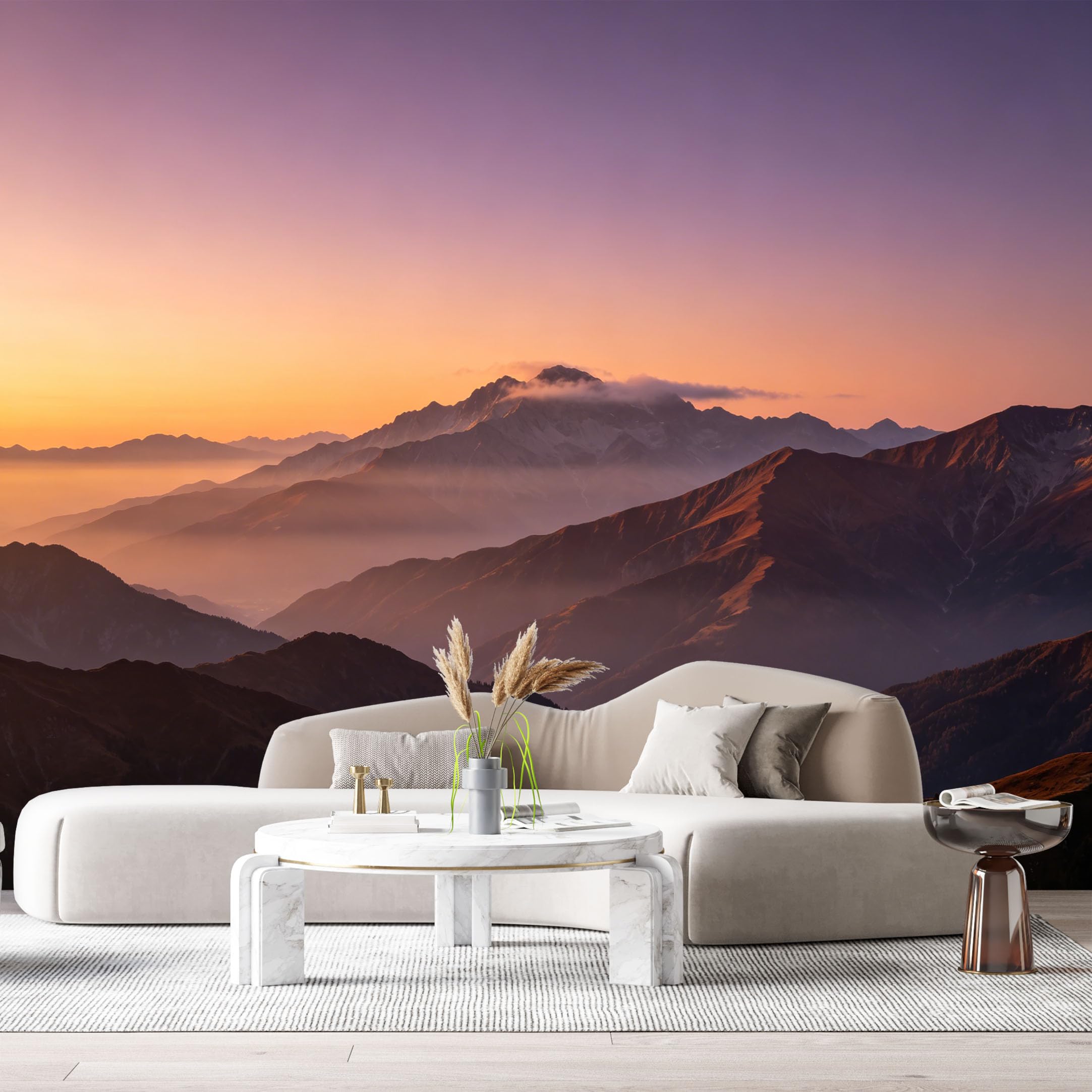 Custom Size Wall Murals Sunset Mountain Landscape Misty Valleys Golden Horizon SelfAdhesive Wall Fabric Removable Large Wallpaper for Photo Living Room