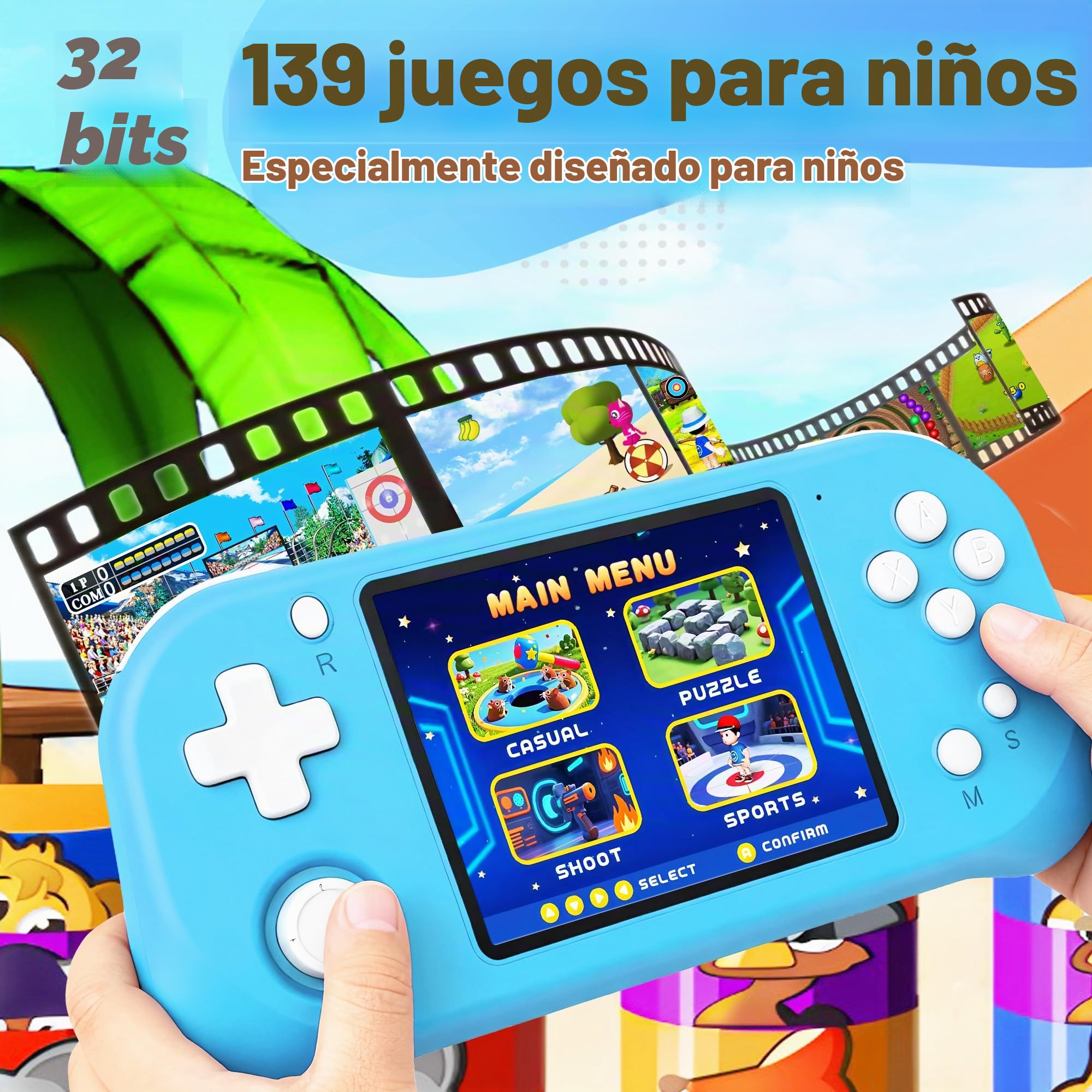 Consola de Juegos Portátil para Niños con Construido en 220 Classic Video Juegos Sistema 3.0" LCD Cumpleaños (Azul