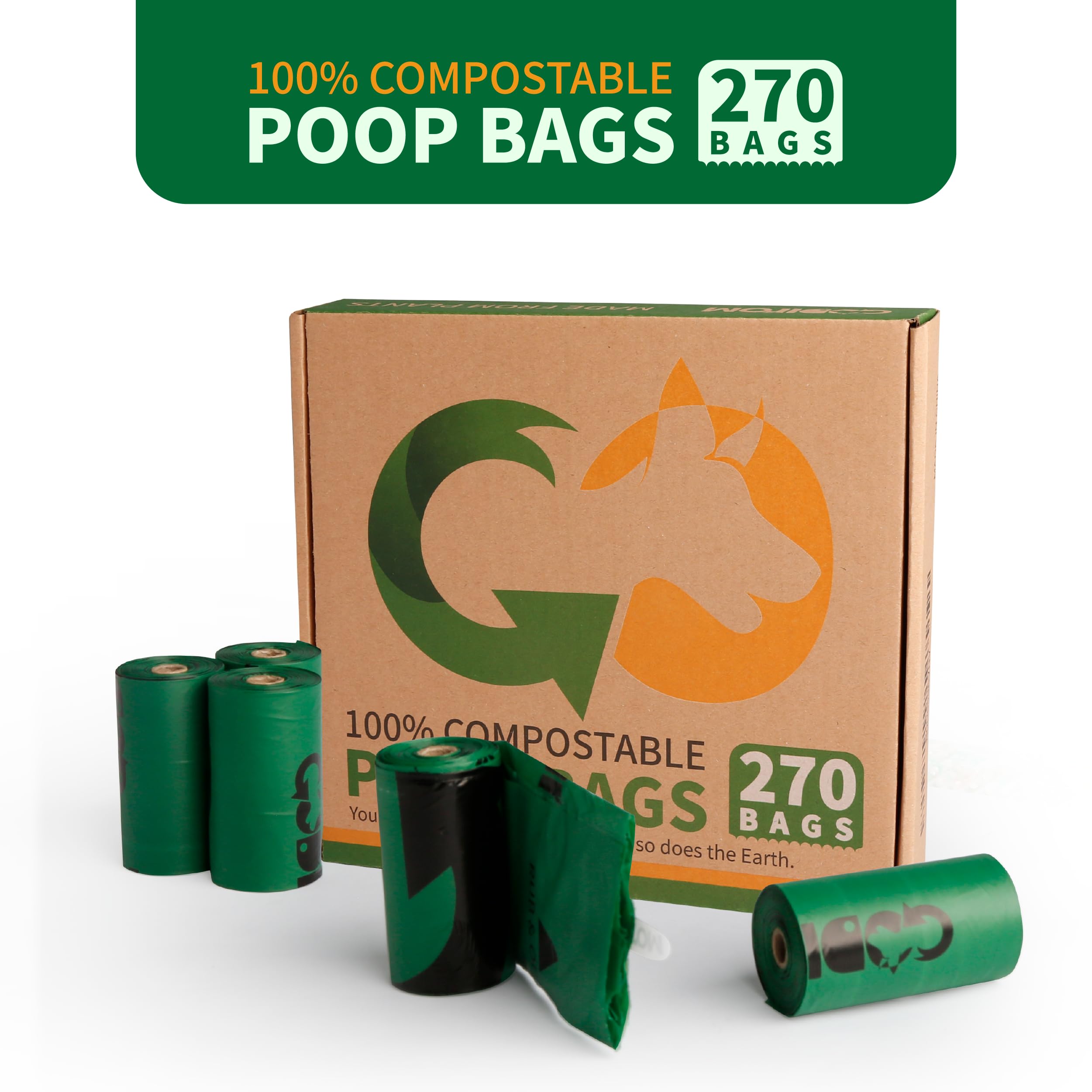 Bolsas certificadas 100% compostables para excrementos de perros, 270 unidades garantizadas a prueba de fugas y 20% extra gruesas, 18 rollos de bolsa para excrementos de perro, sin perfume,
