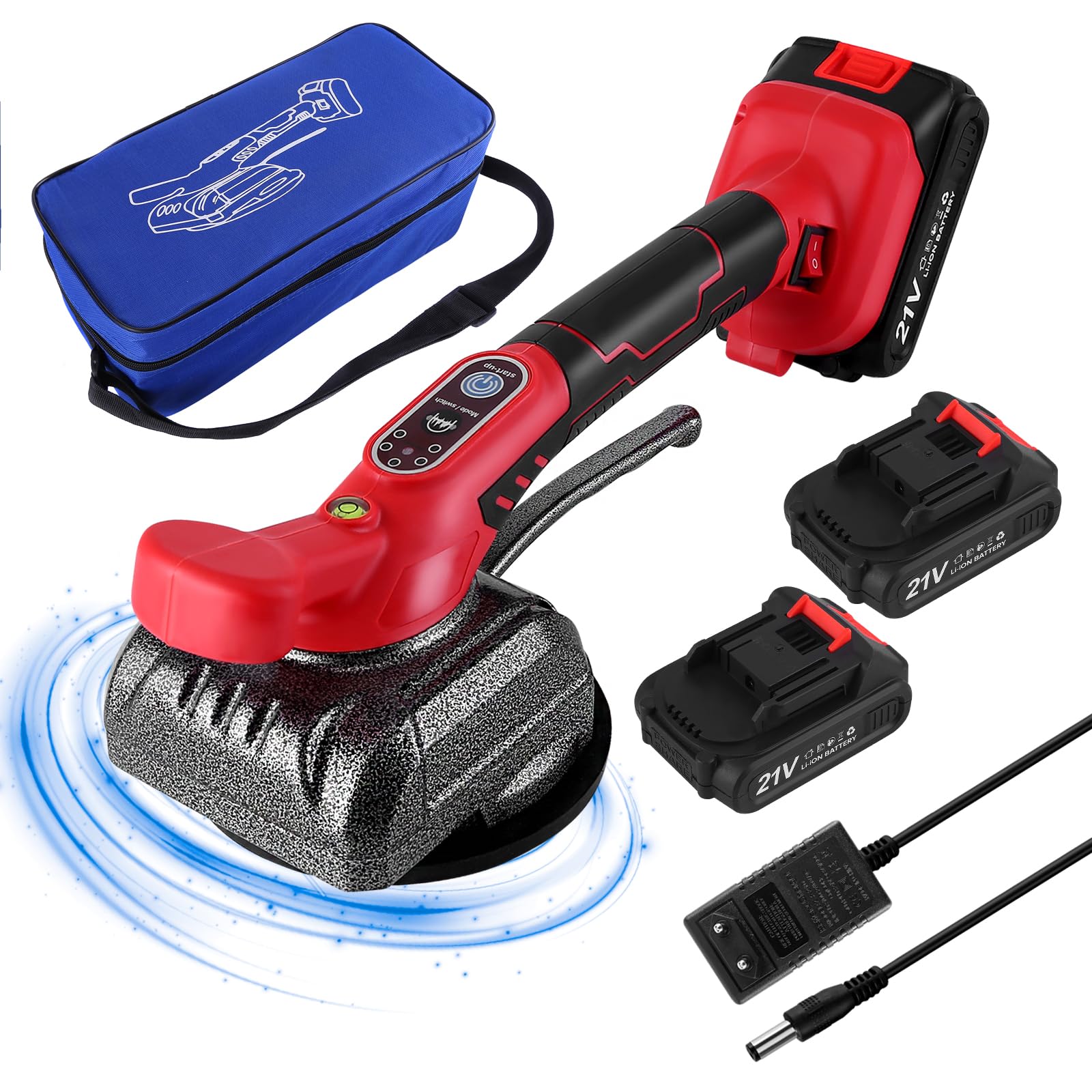 21V Vibreur Carrelage Manuel Machine à Carrelage Ventouse Carrelage avec 2 Batteries, 5 Vitesses, 80kg Capacité d'Adsorption, Pose d'outils vibrants Décoration de la maison Outils