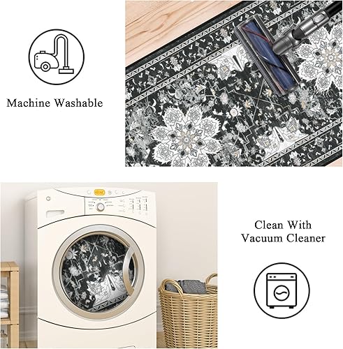 Miniatura 7 de Bsmathom Juego de alfombras de cocina de granja de 3 piezas con corredor, alfombras de cocina antideslizantes y lavables, tapetes bohemios para