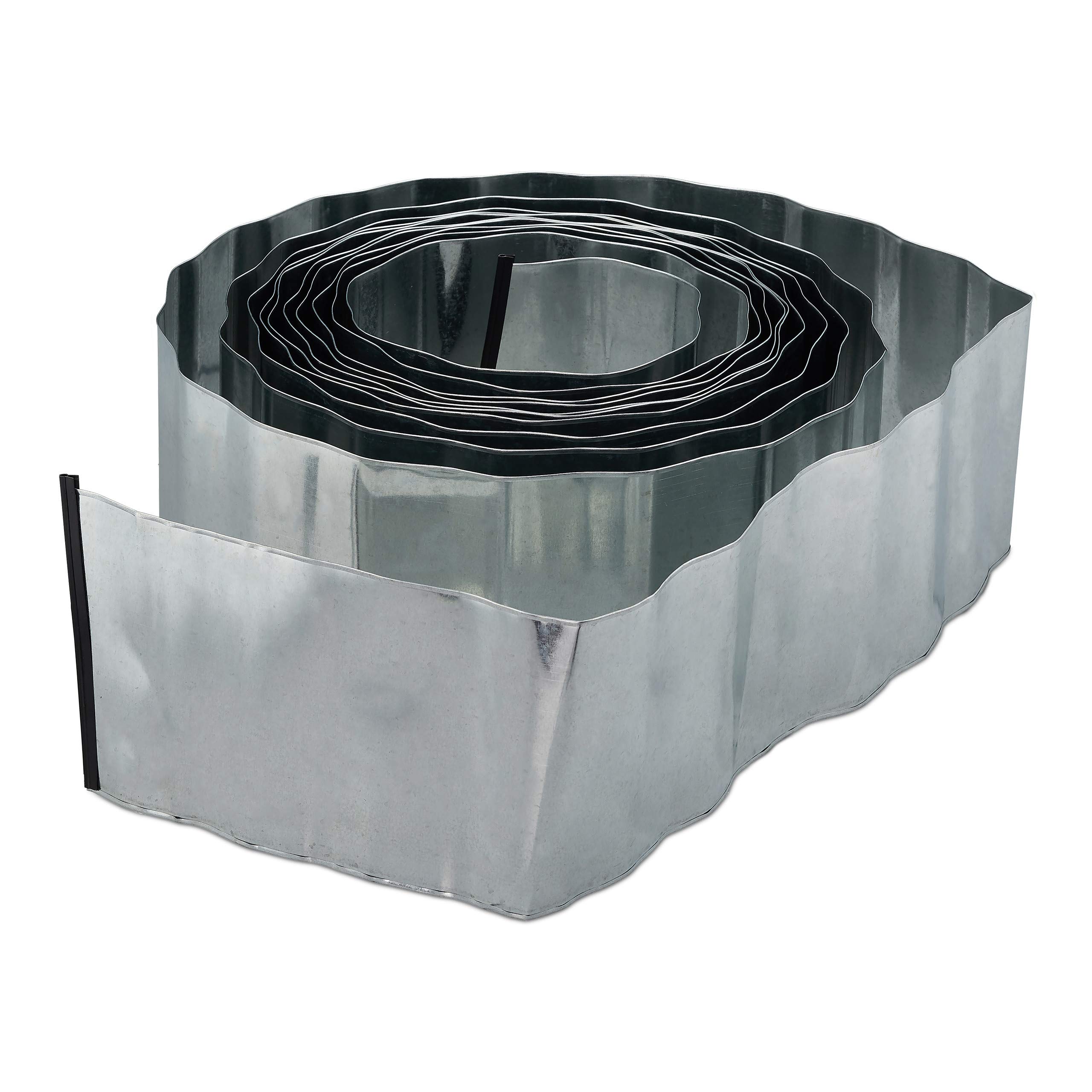 Relaxdays Borde delimitador de jardín, Set de 4 bordillos, Galvanizado, Flexible, Bordillo para césped, Plata