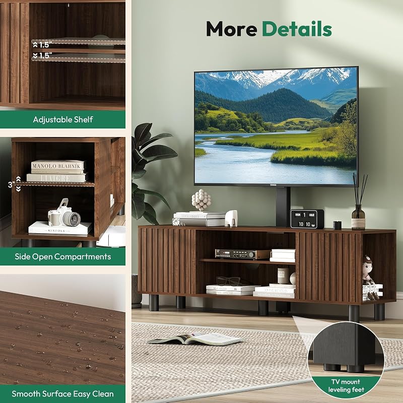 Lamtor TV Stand with Mount for 65-75 Inch TV, Fluted Walnut Console image 6