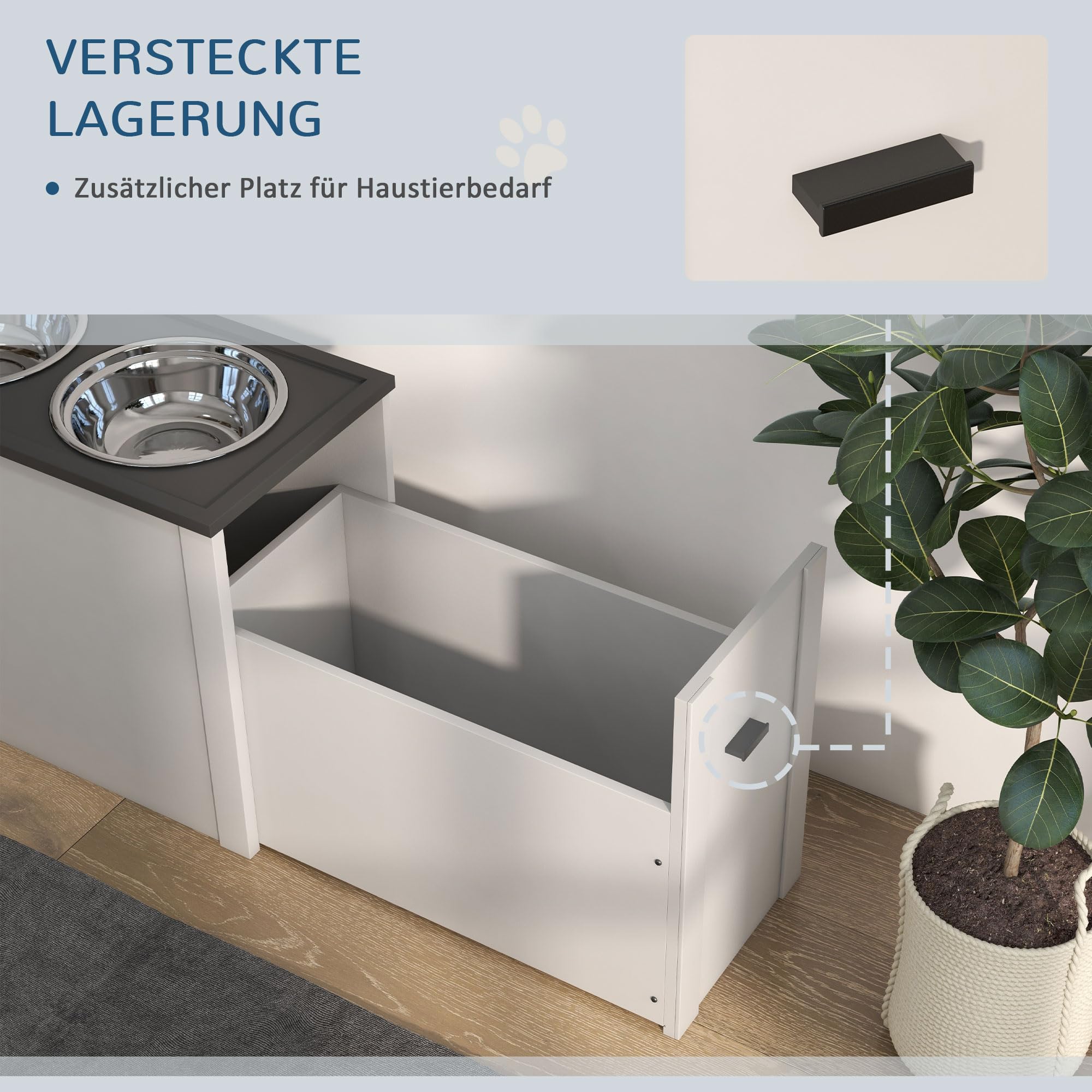 PawHut Erhöhter Hundenapf Futternapf mit Ständer Wassernapf 2 x 2L Edelstahlnäpfen Langsamfutternapf für Große Hunde, Weiß