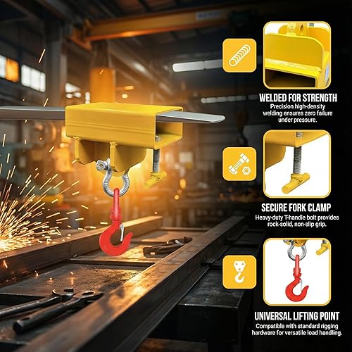Miniatura 4 de Accesorio de gancho de elevación para montacargas, 5500 libras de capacidad de gancho de elevación de carretilla elevadora, Grúa móvil de carretilla