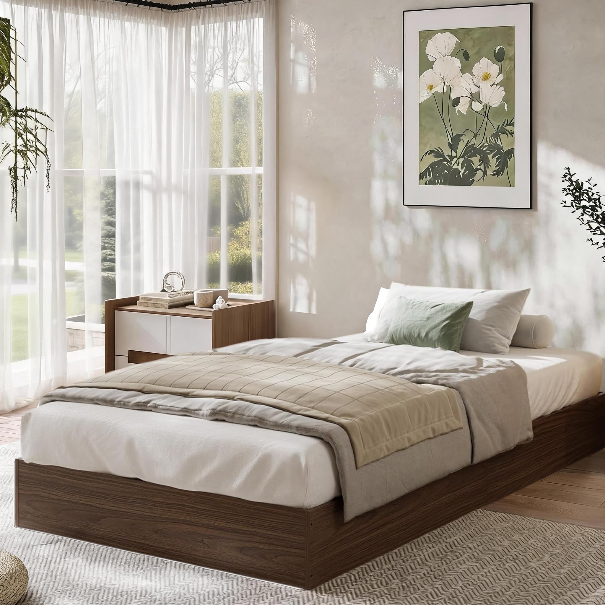 Twin Size Wood Platform Bed Frame