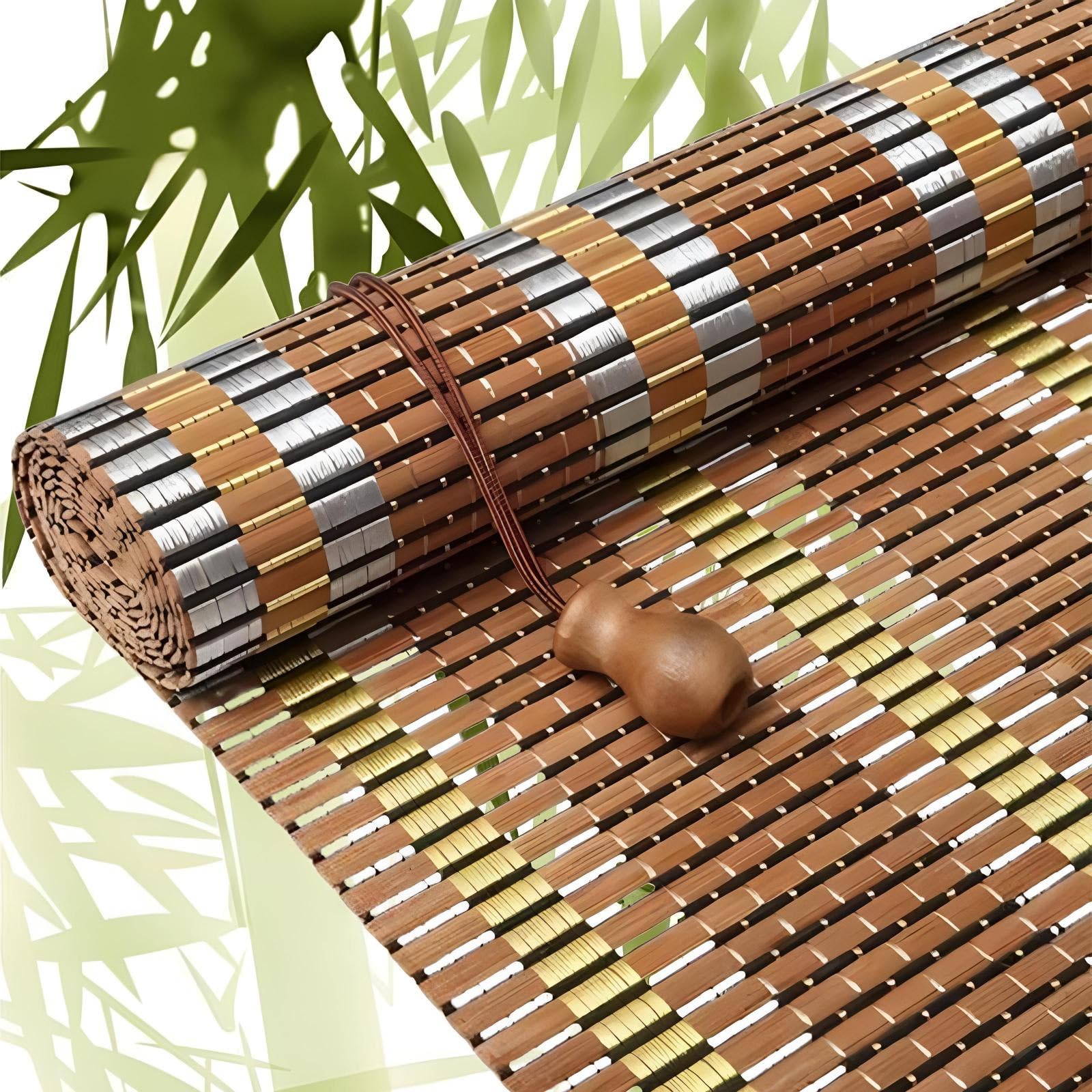Eiauiuo Bamboo Roller Blind – Retro Wooden Roman Blinds For Windows & Doors, Sun & Privacy Protection, 85% Opaque, Natural Bamboo, Indoor/Outdoor Side Pull Blinds(Width 90cm,High 140cm)