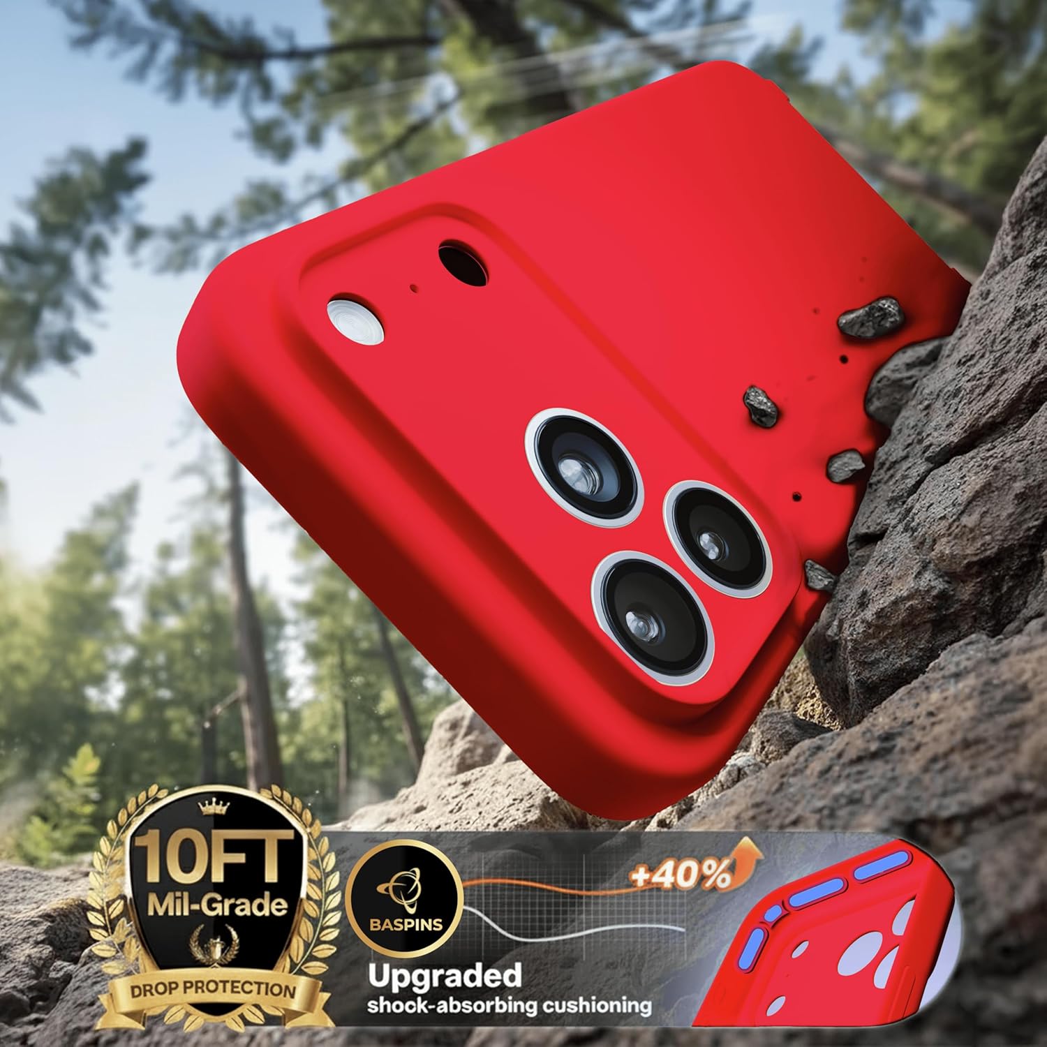 Blaspins Crossbody Lanyard Strap Case for iPhone 17 Pro Max, Hands-Free Neck Cross Body Wrist, Adjustable Rope Removable Drop Protection Shockproof Silicone Case 6.9 inch 150 cm Strap, iP17PM - Red - Image 3