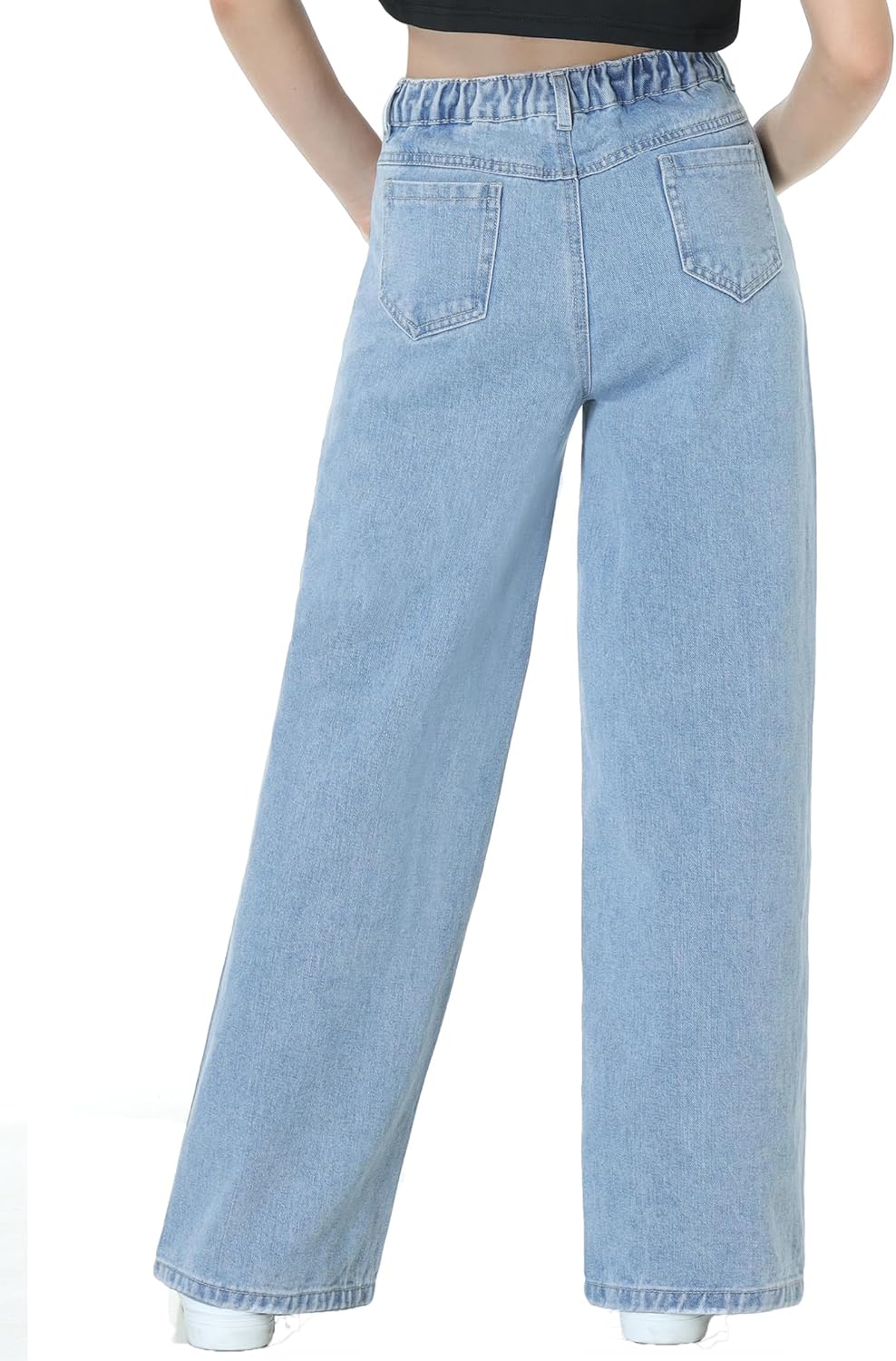 EXARUS Girls Jeans Pants Wide Leg/Flare/Skinny Denim Pant Ripped High Waist Elastic Band Casual with Pockets Kids 6-14Y - Image 4