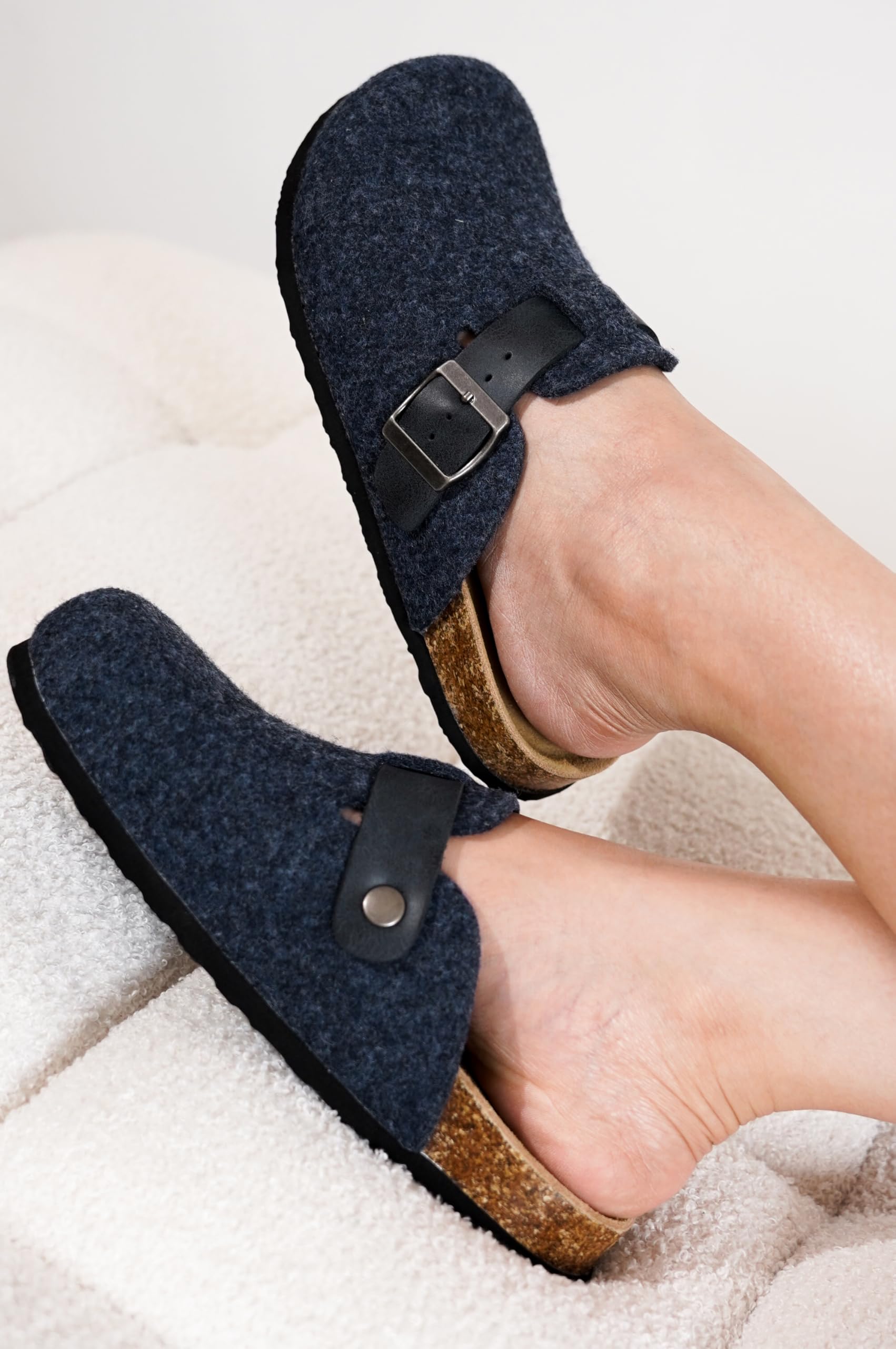 Project Cloud 100% Genuine Leather Footbed Clogs for Women - Memory Foam Arch Support Slippers for Women - Trendy Slip-ons Women's Mules & Clogs Sandals: 12 Navy Wool