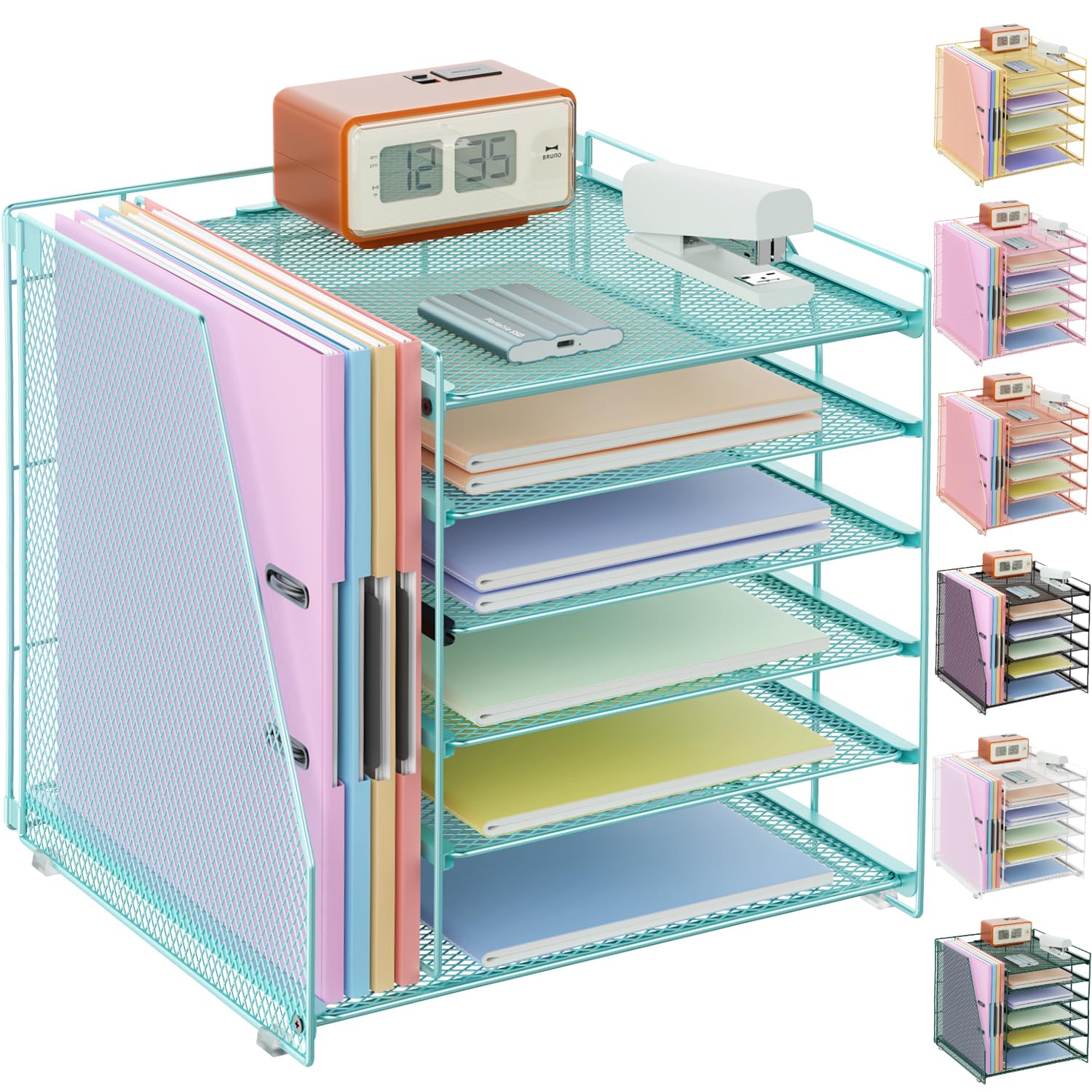 gianotter Organizzatori e accessori da scrivania, organizer per carta a 6 livelli con portariviste, organizer per documenti, accessori da scrivania e spazio di lavoro (blu)
