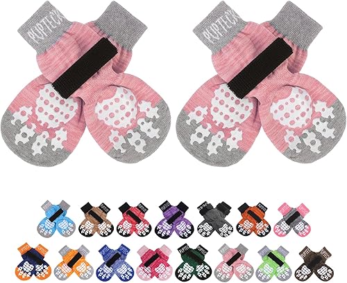 PUPTECK Calcetines antideslizantes para perros con agarres de doble cara para perros pequeños, medianos y grandes, suelos de madera dura que evitan
