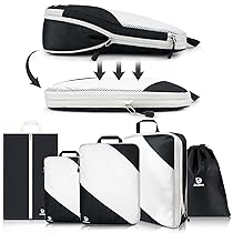 AiQInu Organizer Valigia 5 Pezzi Set, Compressione Packing Cube Salvaspazio Espandibile Ultraleggero Viaggio Organizer per i Vestiti,Scarpe,Intimo Set da Viaggio per Zaini o Bagagli a Mano