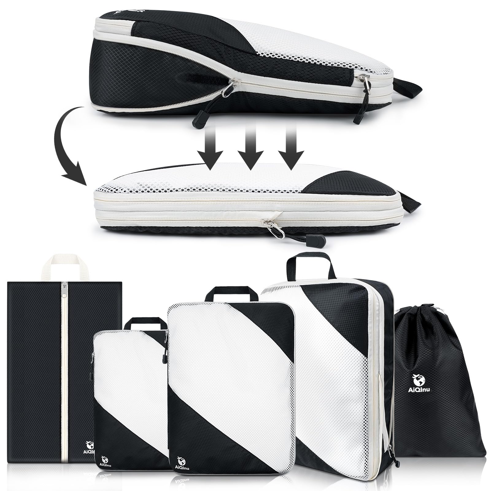 Set Di 4 Cubi Da Imballaggio A Compressione Con Porta Etichette – Organizer Da Viaggio Espandibili Per Valigia – Nylon Impermeabile, Cerniere SBS – Rosa