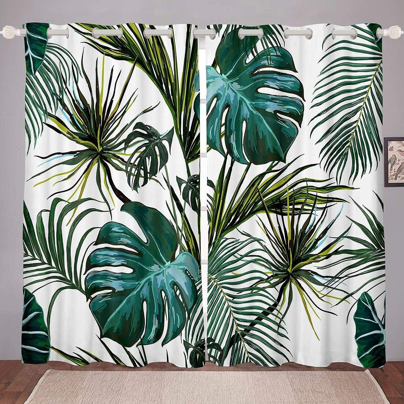 SJSXWQN Tende per Interni Palma Verde Tende per Interni Oscuranti con Occhielli Tenda Oscurante Termica Isolante per Camera da Letto e Soggiorno 2 Pezzo L 140 x A 240 CM