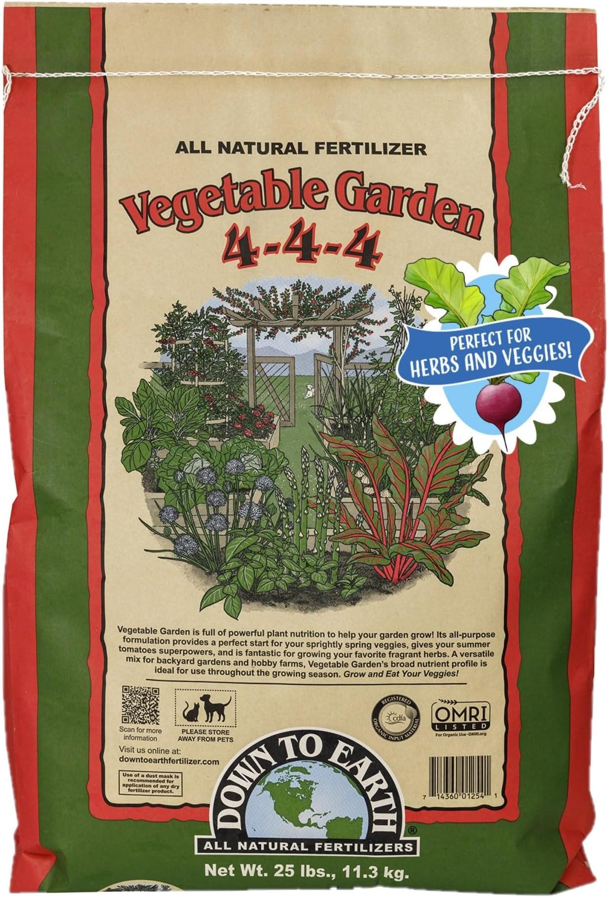Down To Earth All Natural Fertilizers Organic Vegetable Garden - Plant Food for Vegetables, Herbs, Greens and Raised Beds 4-4-4, 25 lb