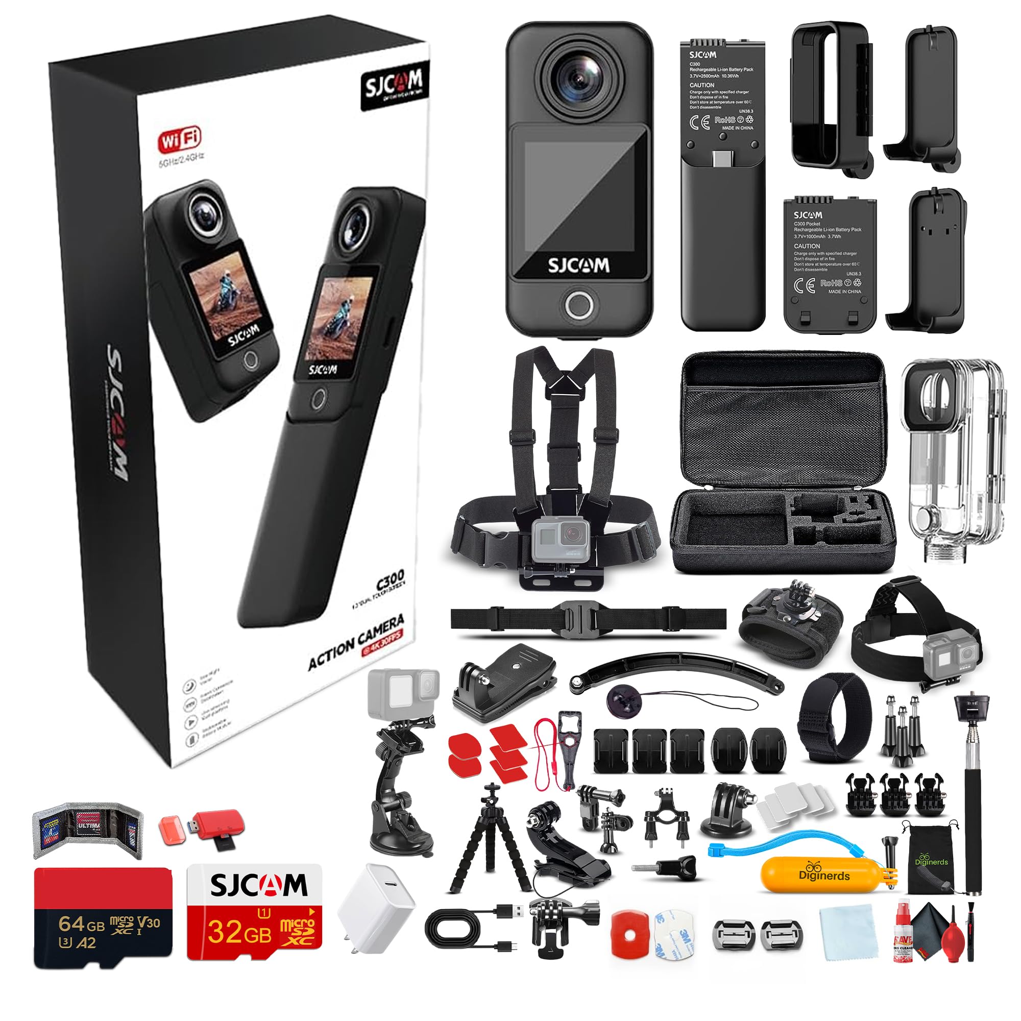 SJCAM C300 4K Dual Touchscreen Action Camera | Ultra HD Compact Vlogging Cam with Front and Rear Screens | Waterproof Mini Camera (C300B) + 50-in-1 Action Kit + 64GB Card + USB-C Adapter + More-image-47