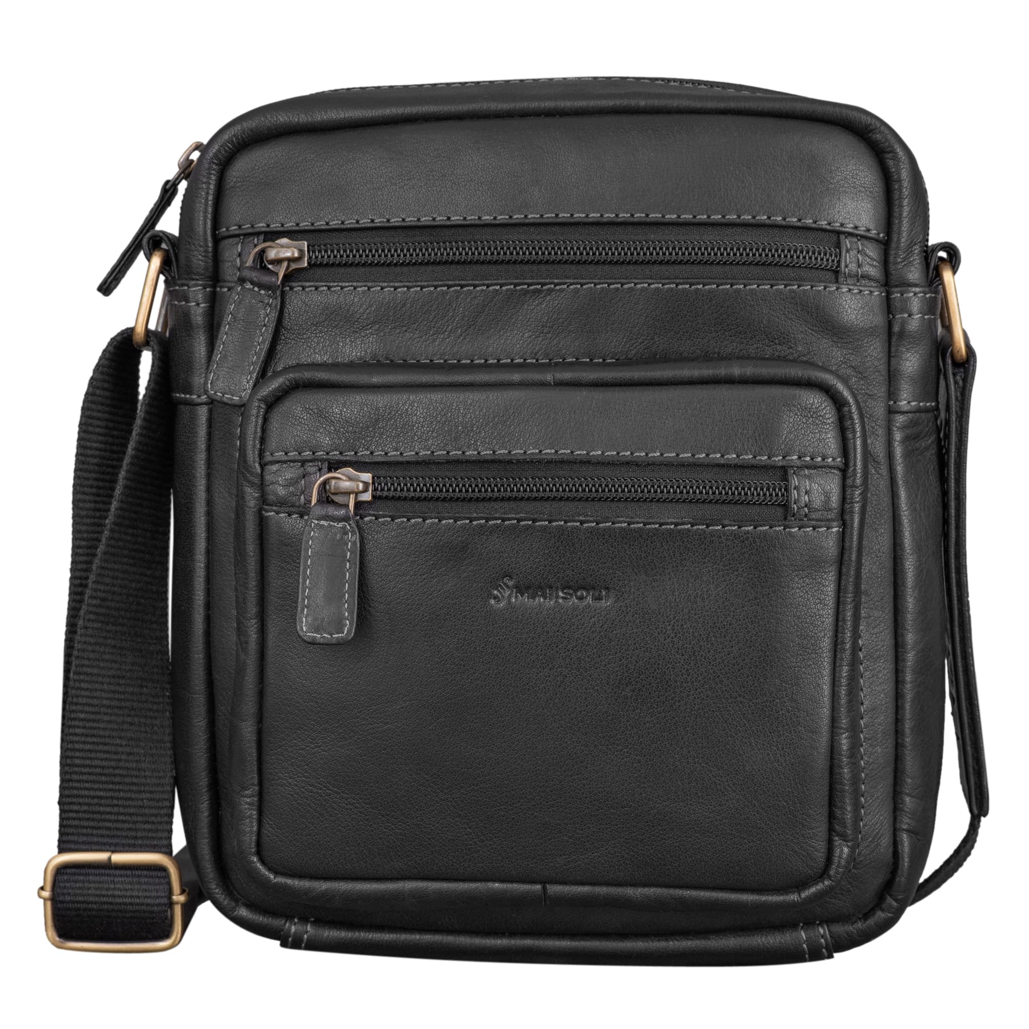 Crossbody Genuine Leather Messenger Bag - Black-image-2