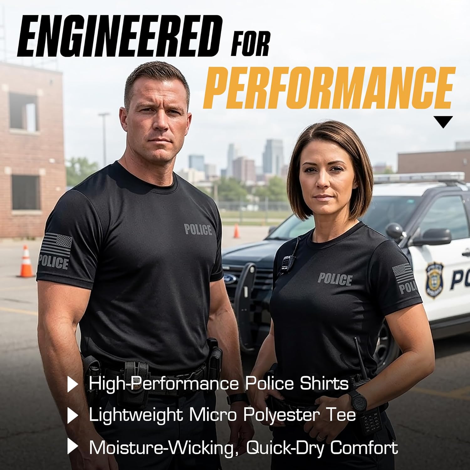 Police Utility Shirt for Men‚ Breathable Quick Dry Tactical Tee, Security Shirt, Lightweight Police Apparel, by 13Fifty