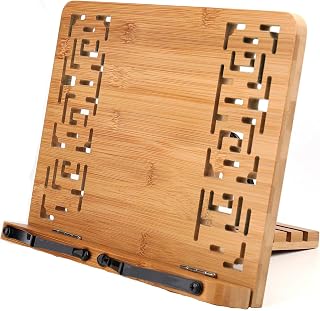 Lawei Bücherständer Bambus Leseständer Buchhalter Verstellbar Buchstütze Ständer mit 2 Seitenhalter für Kochbuch Rezept iPad Tablet Musiknoten - 20 x 28 x 1 cm