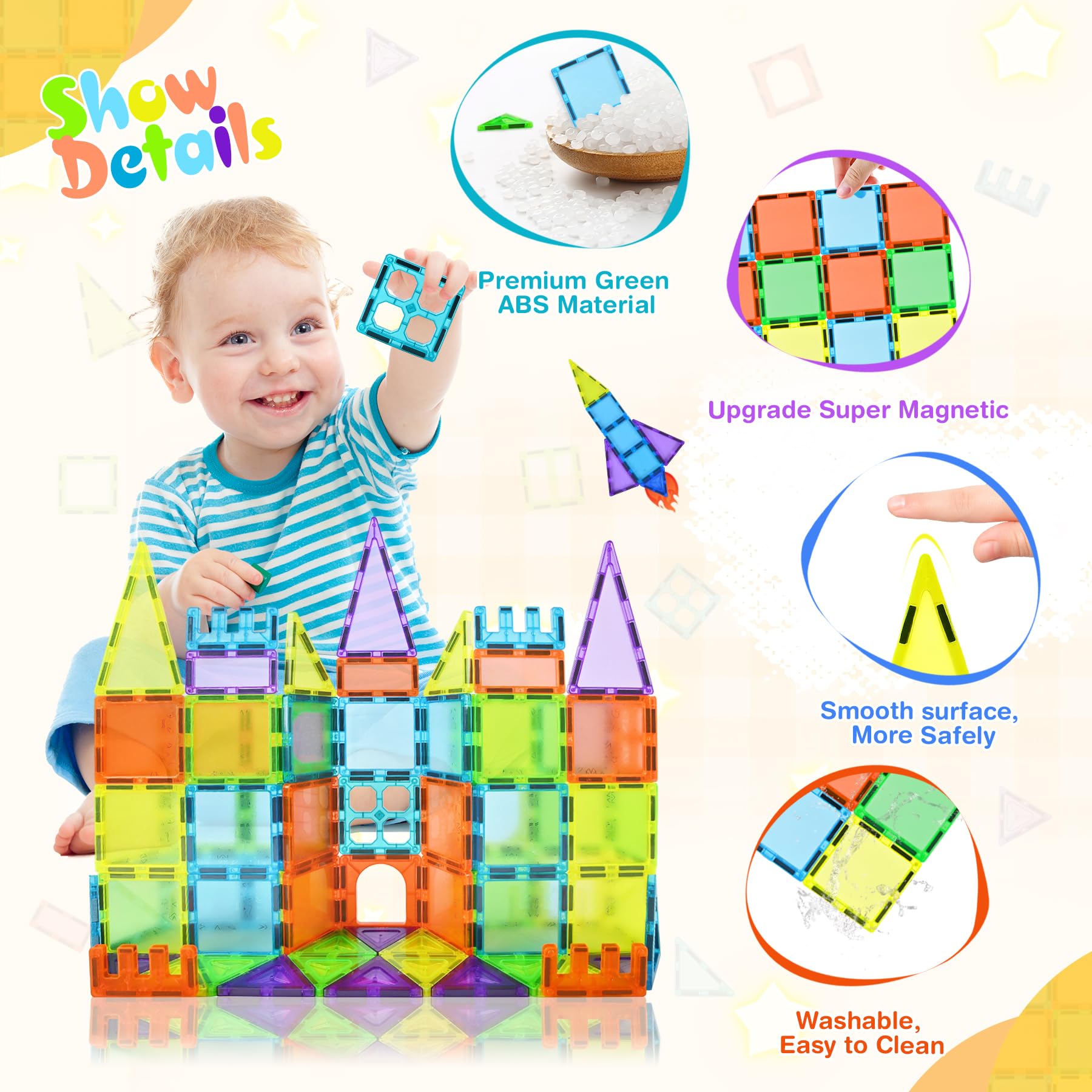 NAETANY Costruzioni Magnetiche per Bambini 78 Pezzi Costruzione Magnetica 3D Blocchi Magnetici Educativi Calamite Montessori per Bambini 3 4 5 6 7 8 Anni