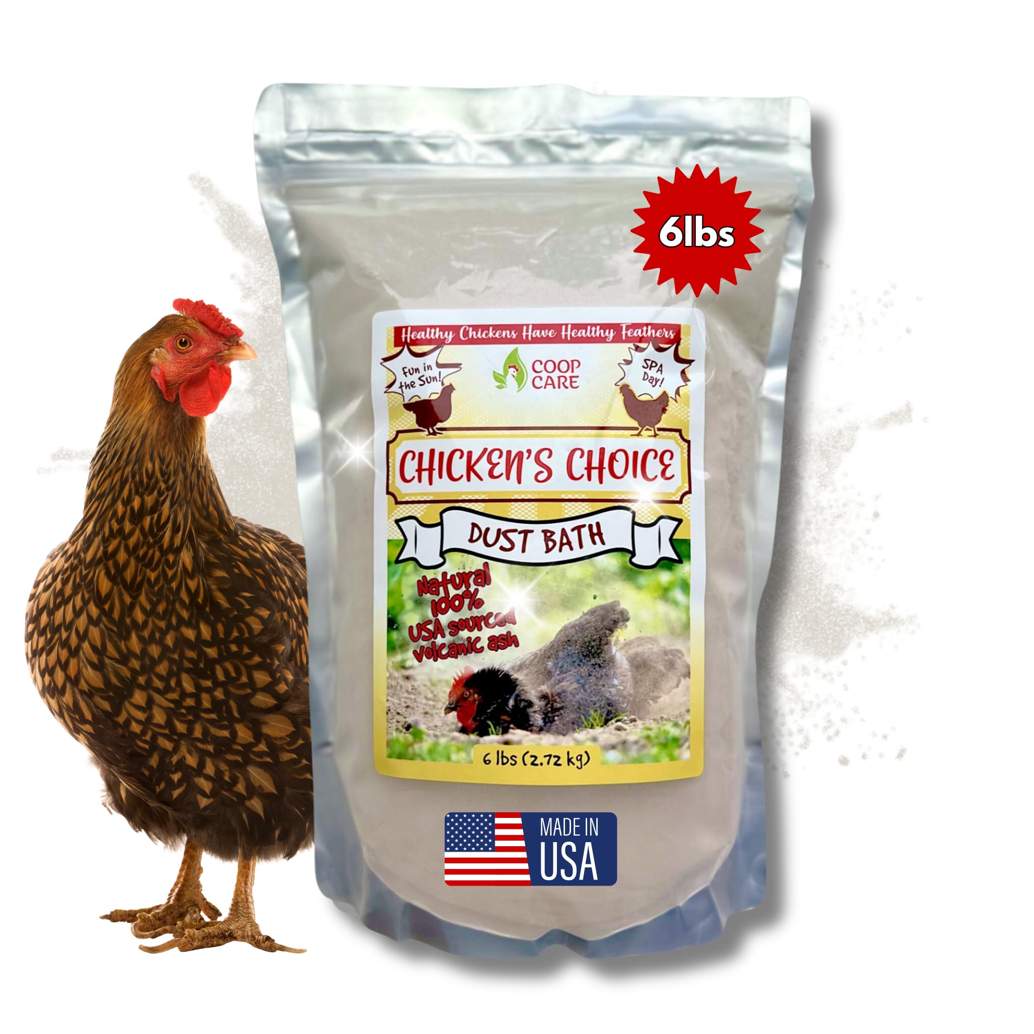 Chicken's Choice Chicken Dust Bath, 6 lb Natural Volcanic Ash Dust Bath for Chickens. Dust Mix for Healthy Chickens, Chinchillas, Small Animals. Made