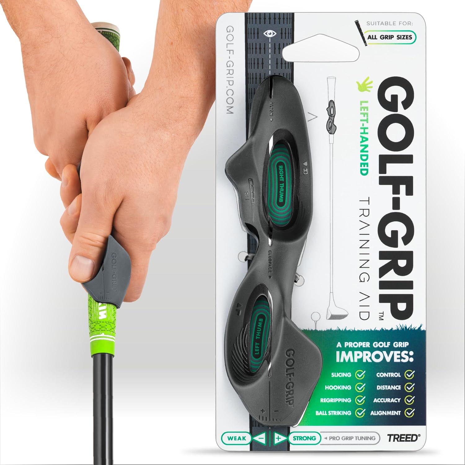 GOLF-GRIP  Golf Grip Trainer for Left & Right-Handed Golfers   Snap-On Rubber Golf Training Aid for Proper Hand Position & Swing Technique   Hit Straighter, Longer Shots & Fix Slices or Hooks