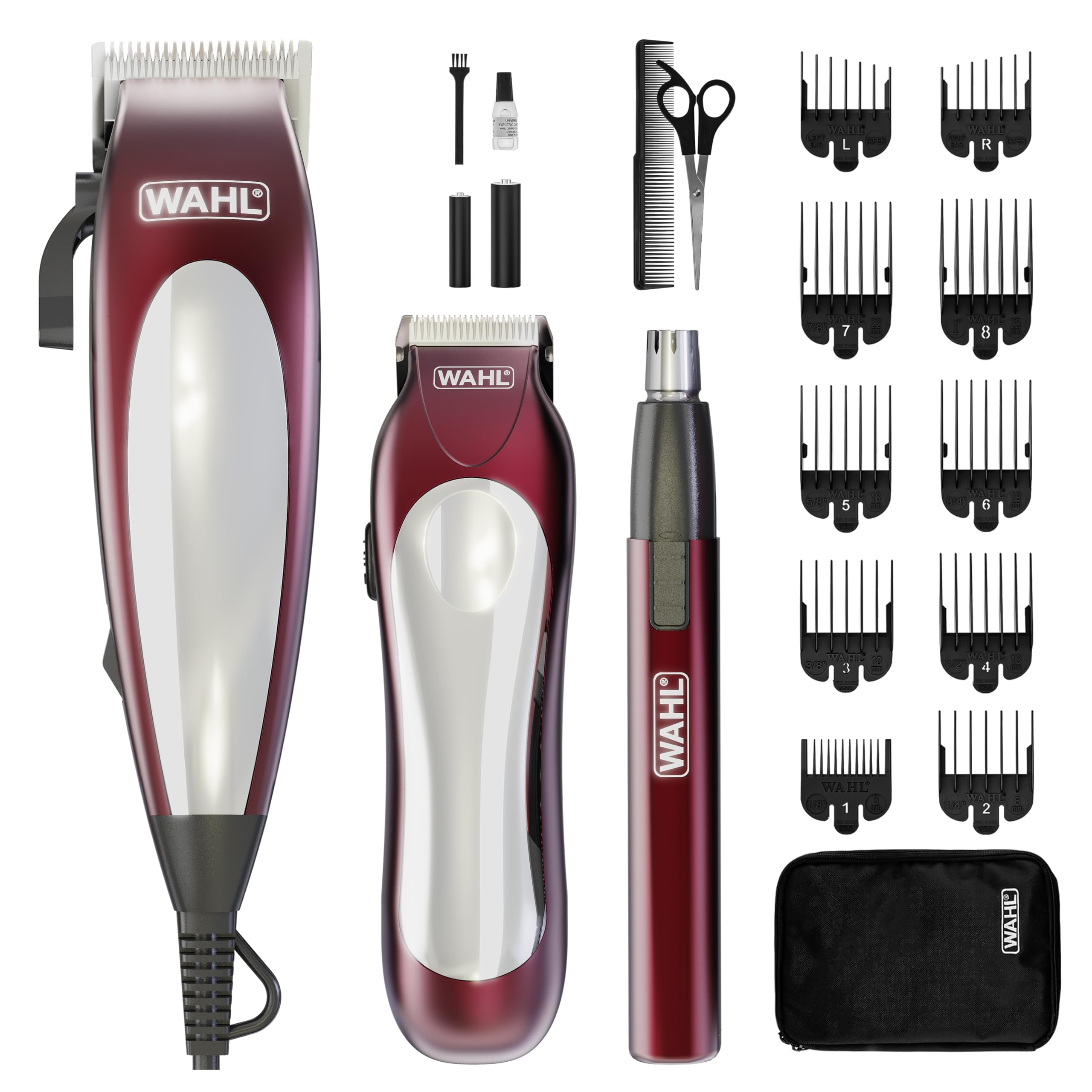 Wahl Complete Grooming Set – Hair Clipper, Beard Trimmer & Personal Nose Hair Remover for Men – Corded Hair Cutting Kit, Stubble Trimmer, Nose/EarTrimmer, 10 Attachment Combs, High Precision Blades