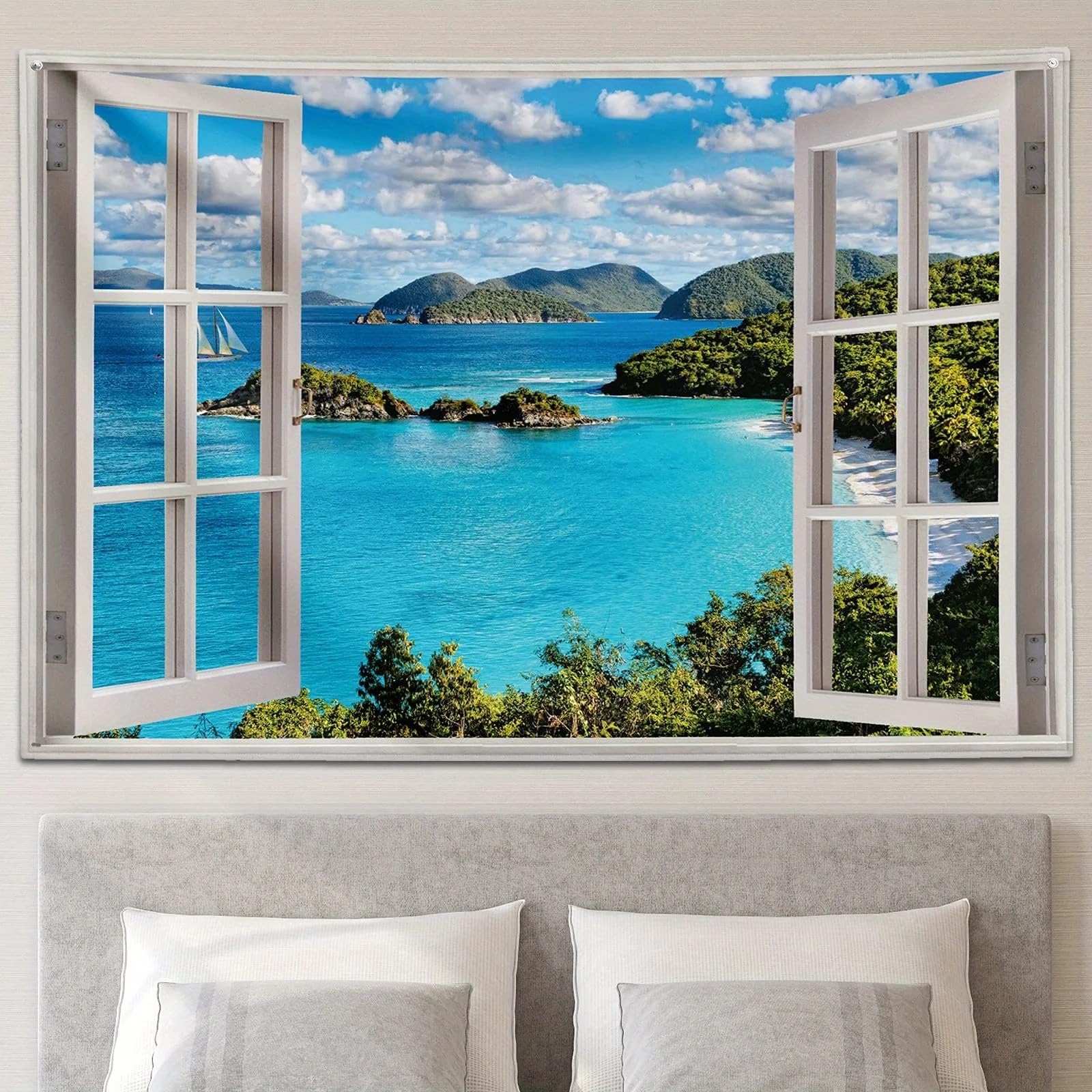 Naturalne tło krajobrazu, niebieskie tło oceaniczne plażowe, dekoracyjna dekoracja ścienna 440 x 300 cm