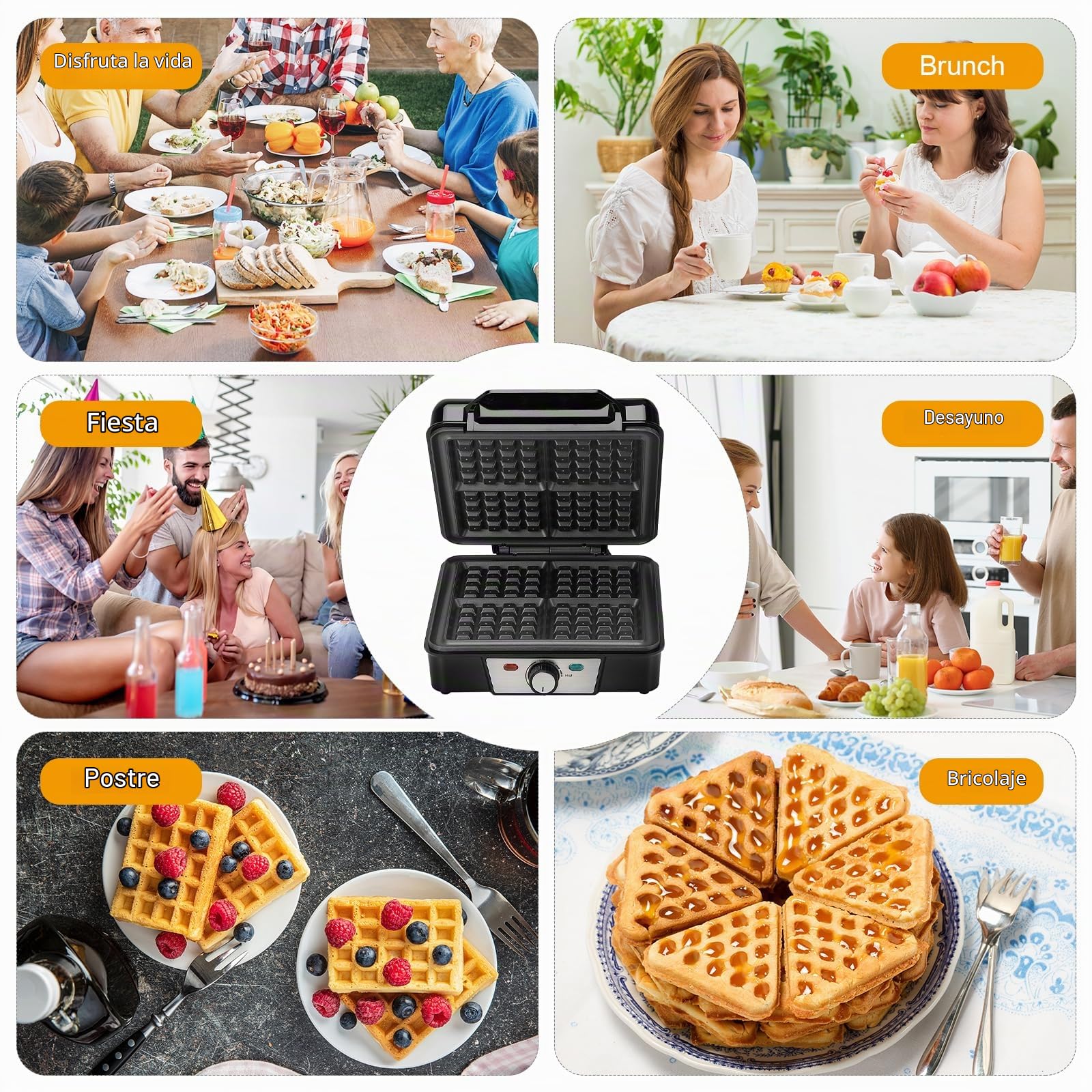 Cozary Gofrera Maquina de Gofres Waflera Antiadherente 1200W Hace 4 Gofres Belgas Temperatura Ajustable Acero inoxidable Diseño Compacto