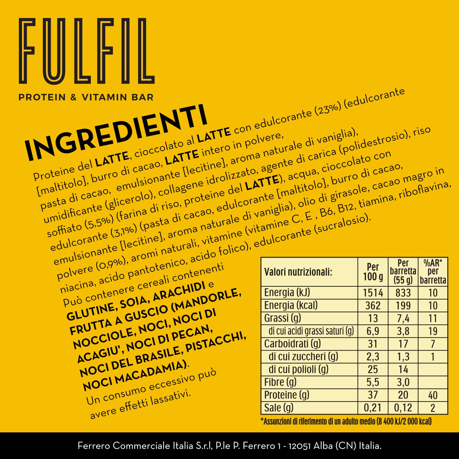 FULFIL - 15 Barrette Proteiche da 55 Grammi, Gusto Cioccolato Croccante al Latte con 9 Vitamine e Pochi Zuccheri, Confezione da 825 Grammi