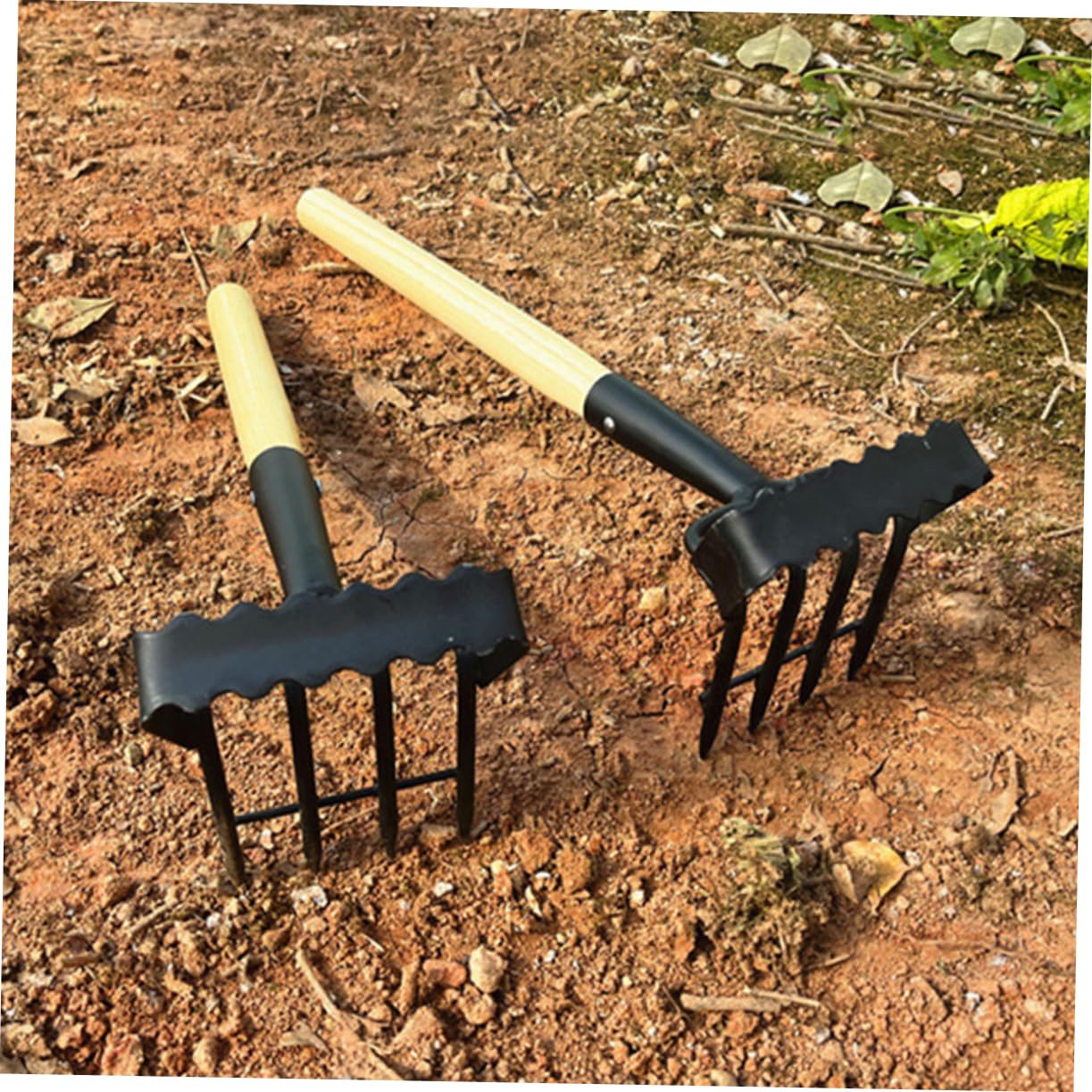 UPKOCH Herramientas De Jardinería De Rastrillo y Azada Rastrillo De Jardín Pequeño para Césped para Jardín Mango De Madera para Plantar y Aflojar La Tierra