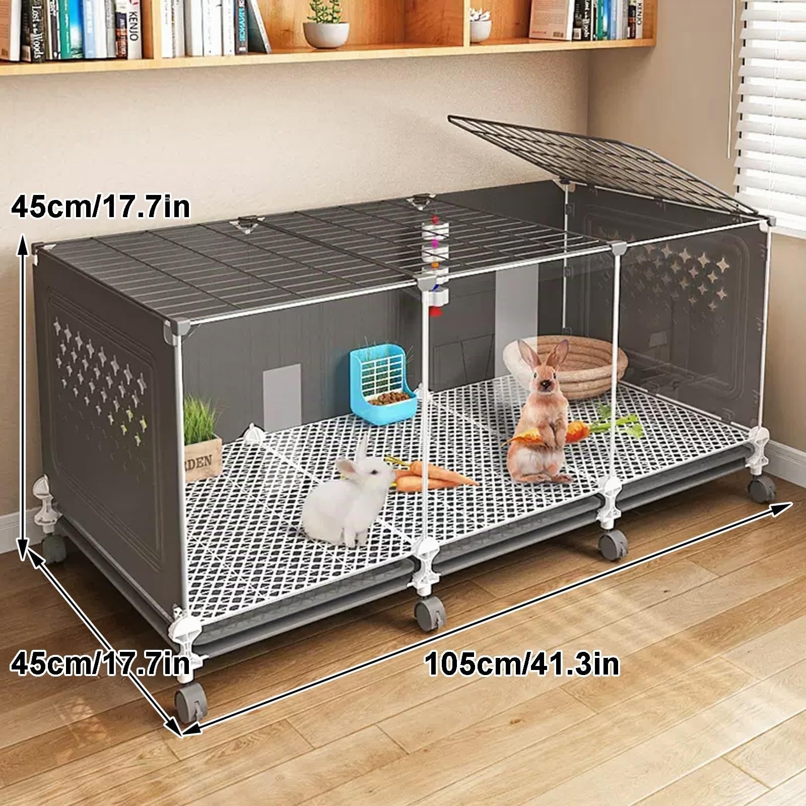 Jaula Cerrada para Conejos, Jaula para Conejos Interior con Bandeja Extraíble Extra Grande, Rueda Universal de 360 ​​​​° Panorámica Transparente para Conejo, Hurón, Chinchilla