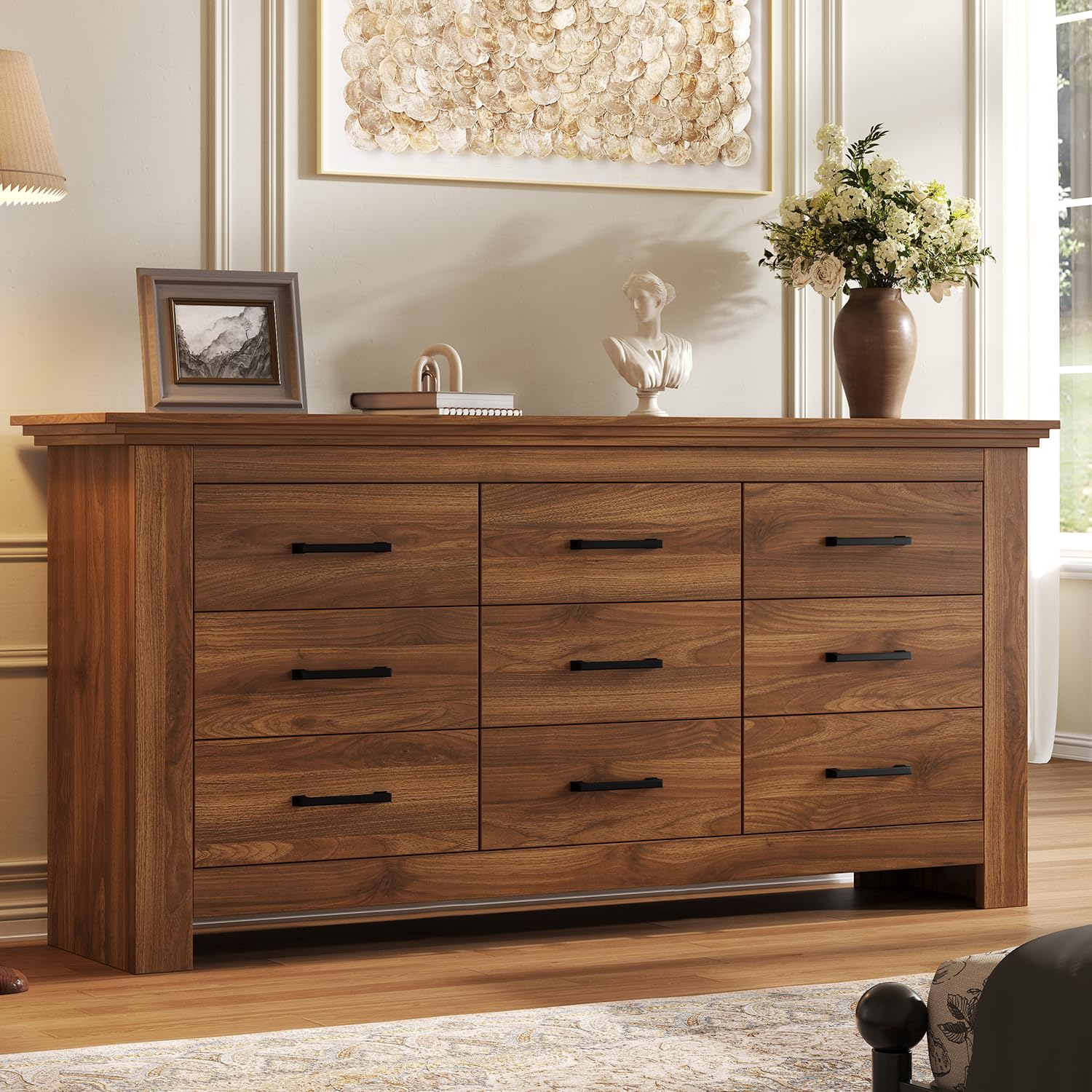 9 Drawer Dresser for Bedroom, Wood Dresser Chests of Drawers with Metal Handle
