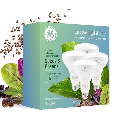 GE Grow Lights for Indoor Plants, BR30 Indoor Floodlight, LED Light Bulbs for Seeds and Greens with Balanced Spectrum, 25,000 Hours Lifespan, 16 PPF, 4 Pack (Packaging May Vary) - 4 Pack