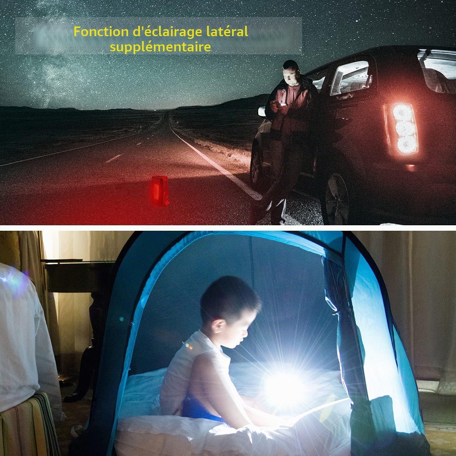 klarus RS10 Lampe torche puissante rechargeable 800 lumens avec lumière COB blanc/rouge 8000 mAh, batterie externe 8000 mAh, 7 modes de lumière pour urgences, randonnée, usage domestique