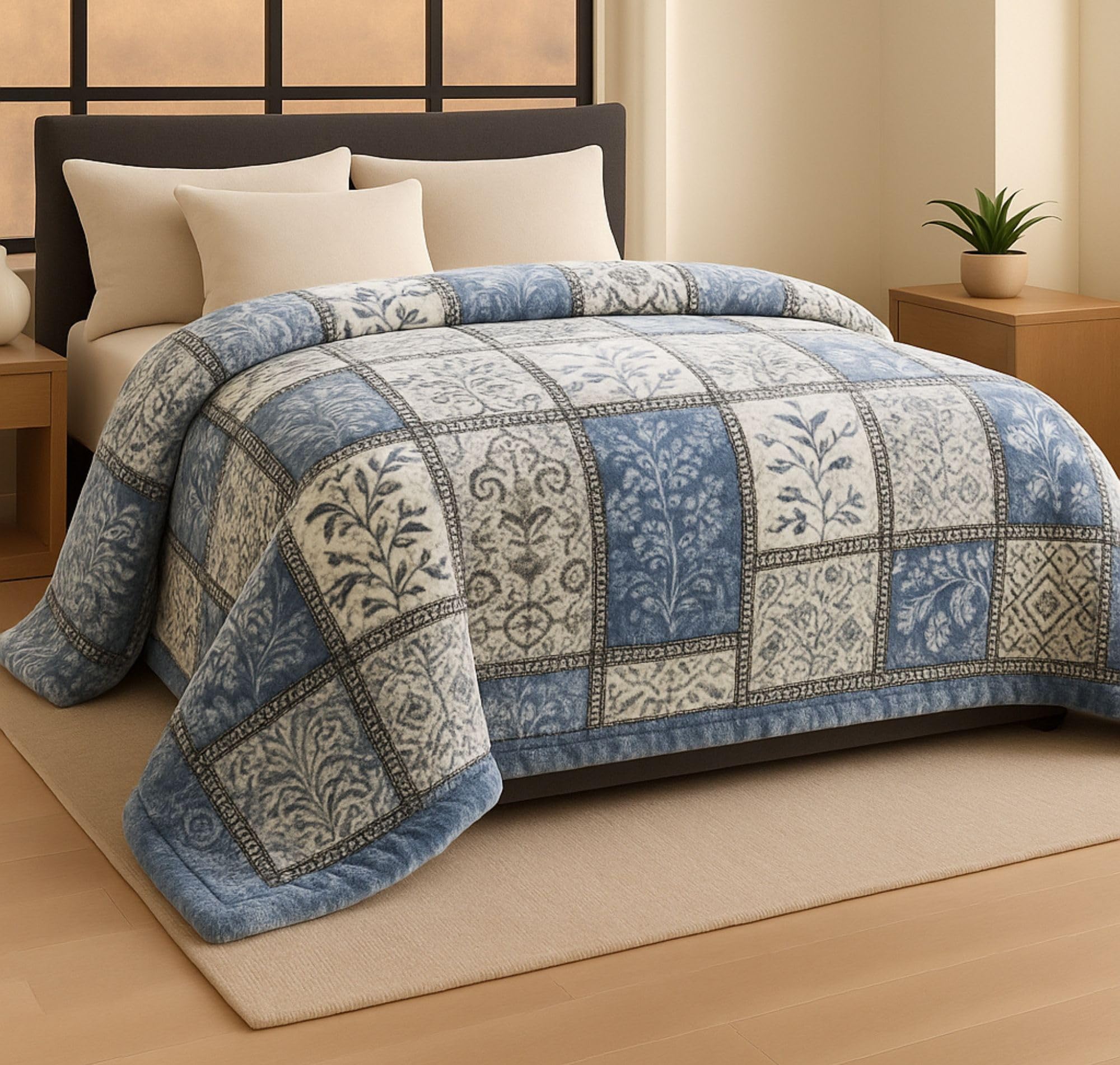 BSB HOME Supersoft Printed Mink Blanket for Heavy Winter – 600 GSM Ultra Soft Luxurious Embossed Double Bed Blanket, Warm & Fluffy Cozy for Extreme Cold Weather (Grey & Blue, 230 x 220 Cm, 3.5 Kg)-image-37
