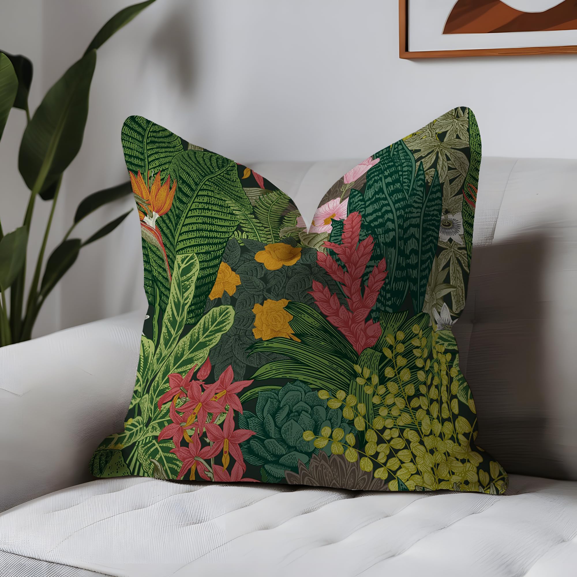 50x50cm Juego de 2 Fundas de cojín Flores Hojas Plantas Tropicales Pijotero Vistoso Antiguo Exótico Fundas de Almohada Decorativas para Mujeres Familia Jardín Ropa de Cama Sofá Cama Salón