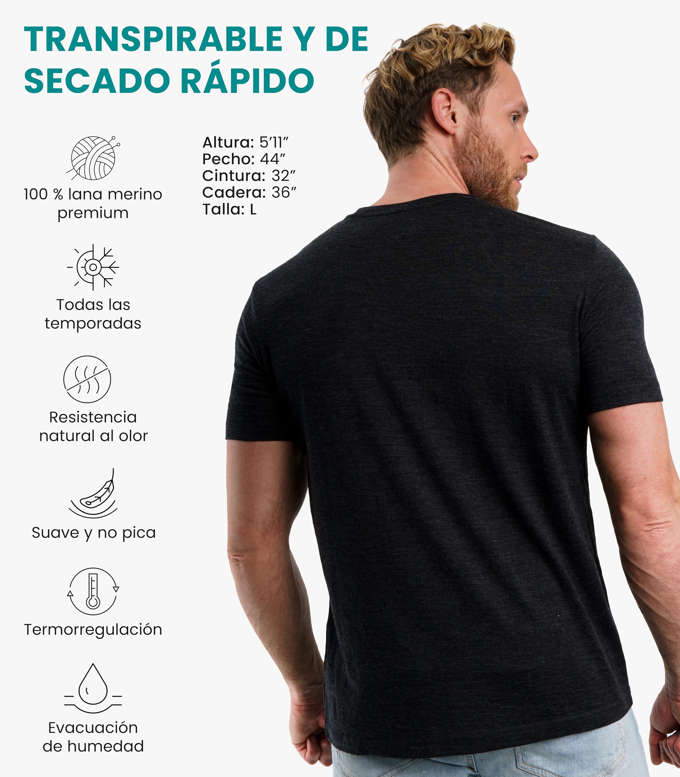 Camiseta Lana Merino Hombre 100% con Calcetines Merino.tech
