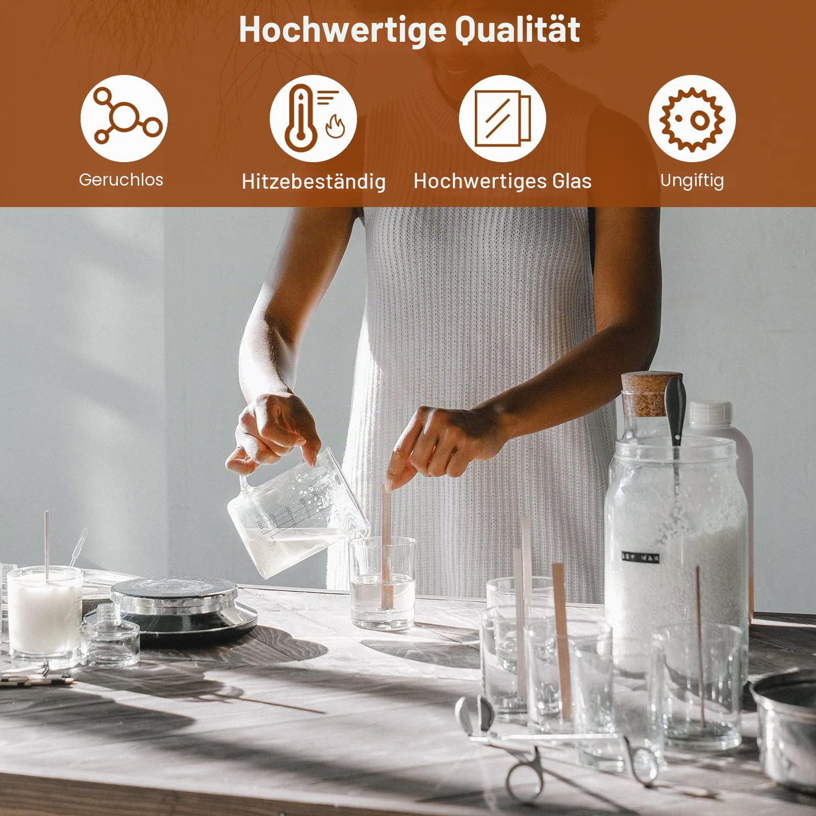 CONNOO 12 Stück 284 ml klare Glas-Kerzengläser mit Bambusdeckel, leere Kerzendosen, spülmaschinenfest