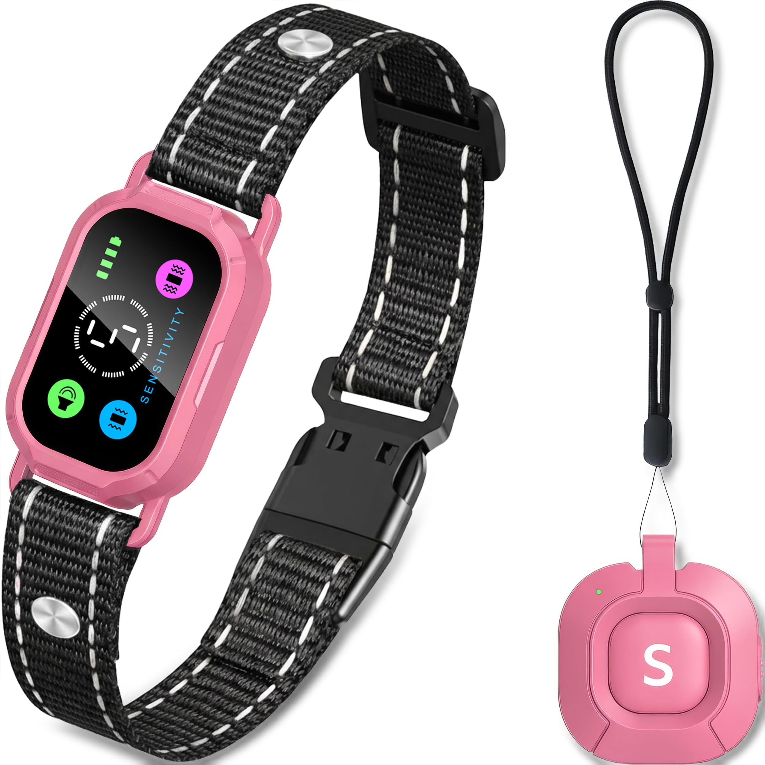 STAALGUARD 2-in-1 Dog Training Collar and Anti-Barking Collar with Remote Control – Automatic and Manual Modes – No Electric Shock – Beep Mode, Progressive Vibration – Waterproof IP67 (Soft Pink)