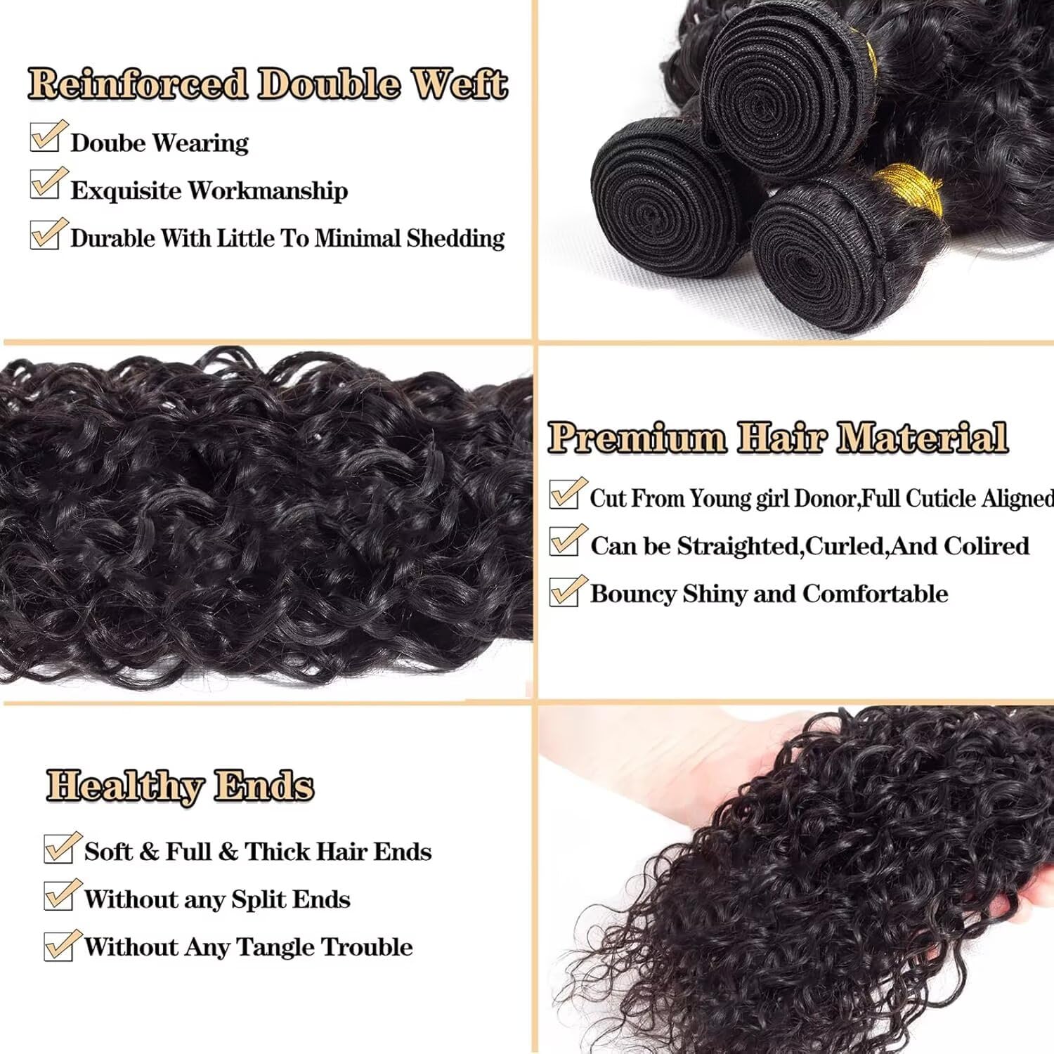 12A Curly Human Hair Bundles 100% Unprocessed Kinky Curly Bundles Human Hair Soft And Thick Can Be Dyed Curly Wave 3 Bundles Natural Black Color 18 20 22 Inch - Image 2