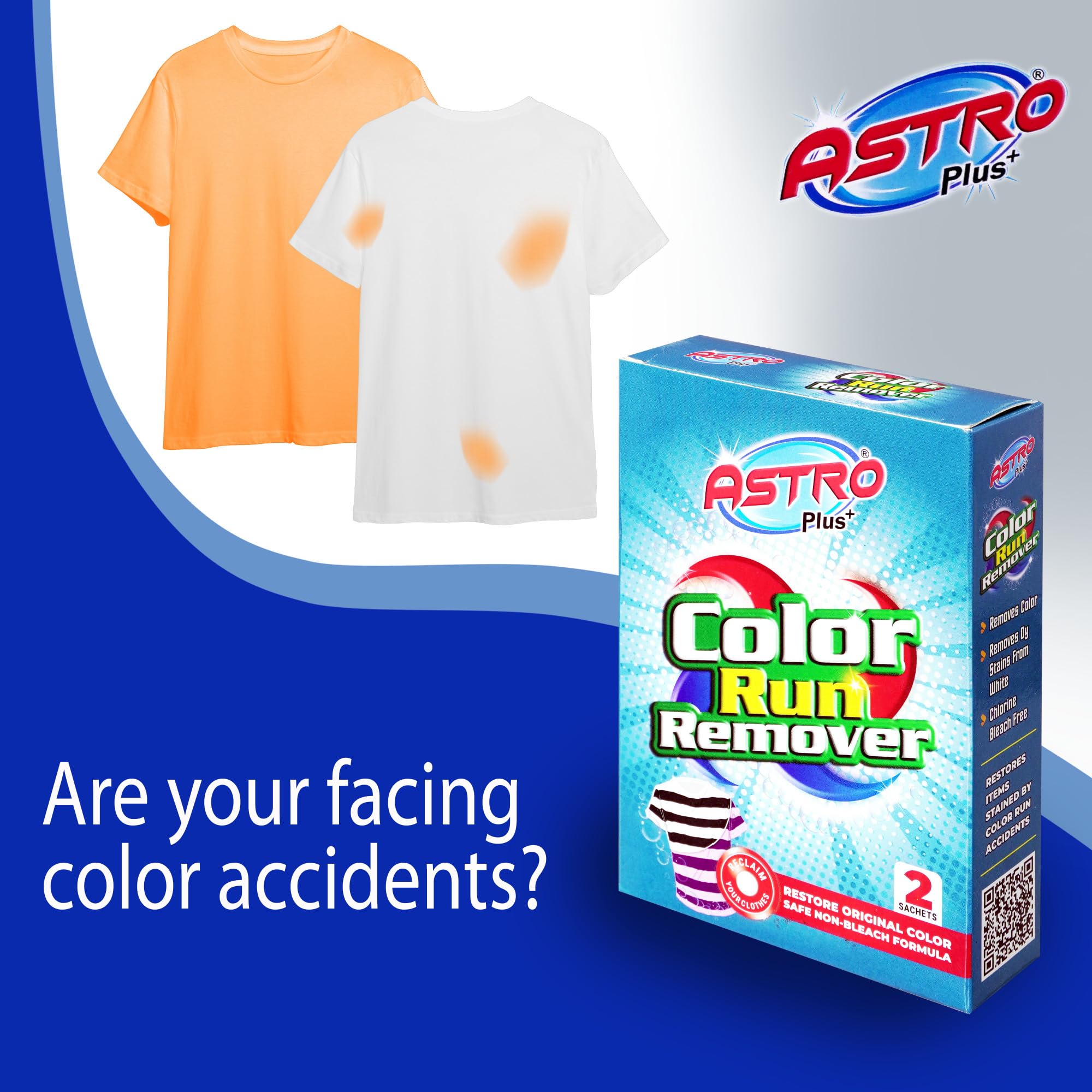 ASTRO PLUS + Ultimate Color Run Remover, Say Goodbye to Stains Powerful, Color Bleed Eliminator Stain Remover, Advanced Clothes Color Run Remover Powder (1) 1