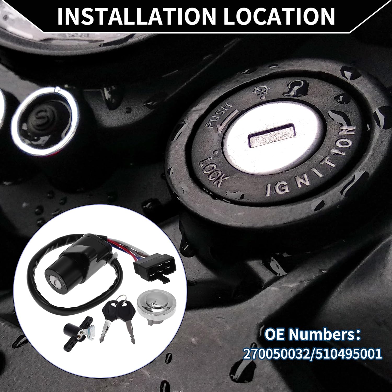 Ignition Key Switch Ignition Switch Lock Set No.270050032 for Kawasaki VN900 Classic 2006-2013 1 Set