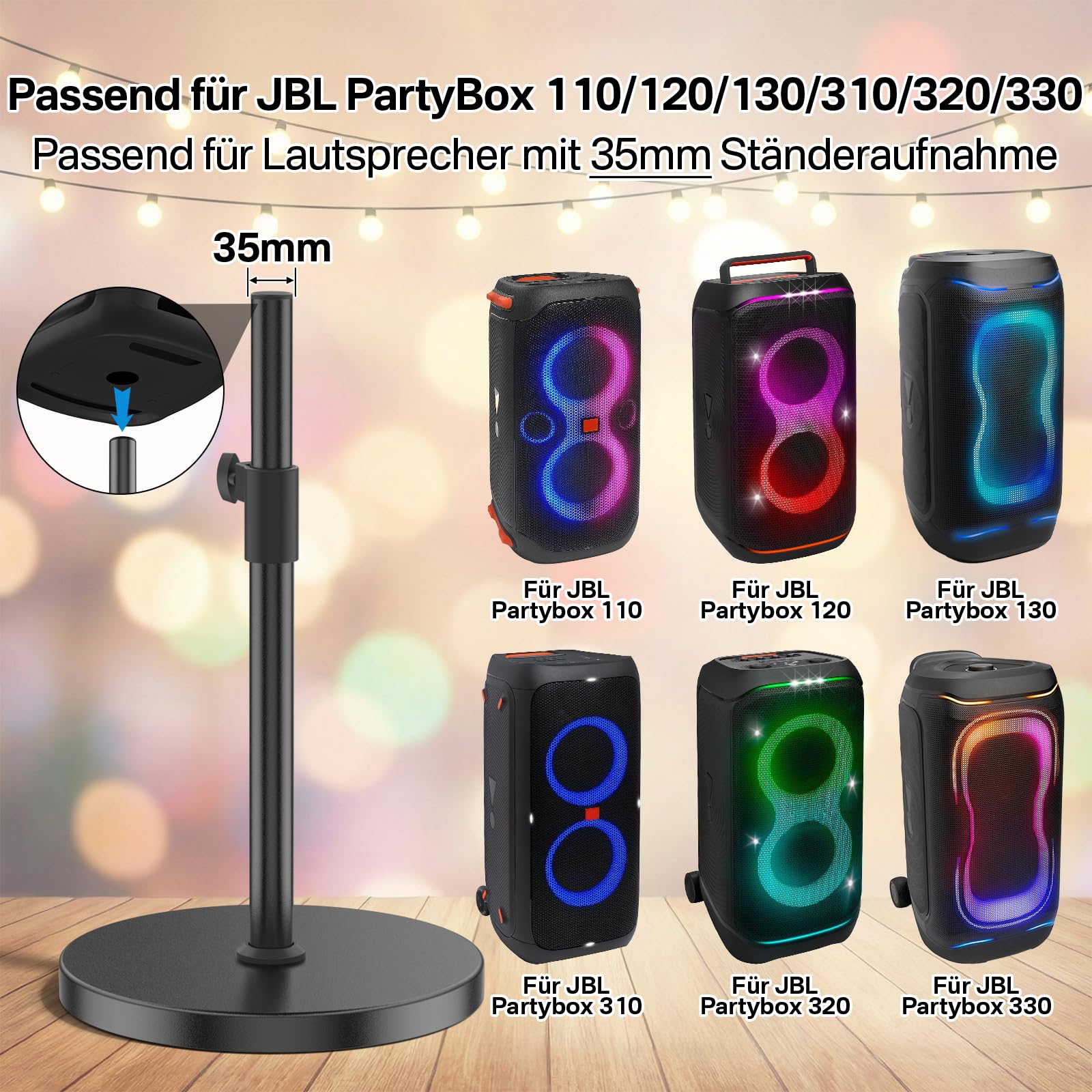 Supporto per altoparlanti JBL PartyBox 110/120/130/310/320/330, regolabile in altezza da 24,4 a 32,3 pollici, stabile supporto per altoparlante JBL PartyBox, fino a 25 kg, 1 pezzo