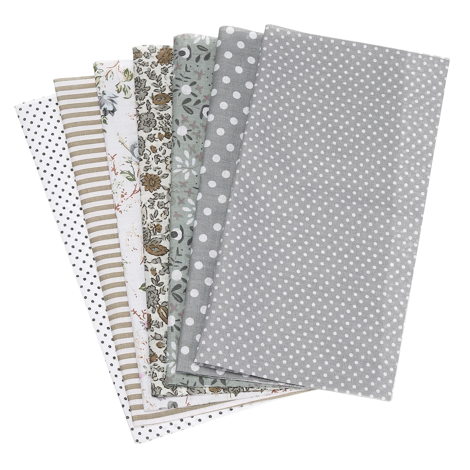 PATIKIL Cotton Fabric Bundles, 7 Pcs 20 x 20 Inch Pure Cotton Fat Quarter Floral Printed Precut Fabric Squares for Sewing Patchwork Quilting DIY Crafts, Grey