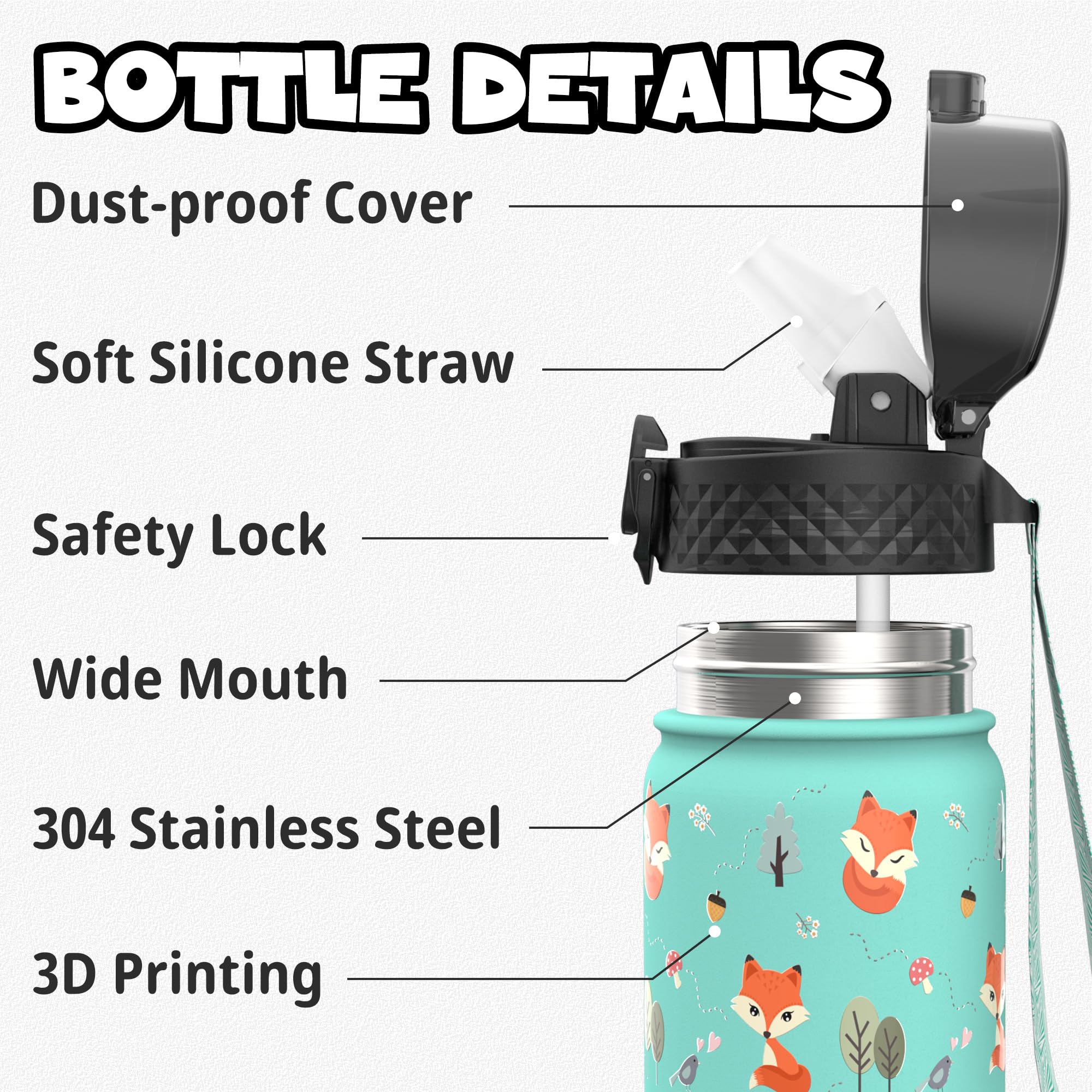 Borraccia Termica GOPPUS 750ml In Acciaio Inox Con Cannuccia - Doppia Parete, Tenuta Stagna