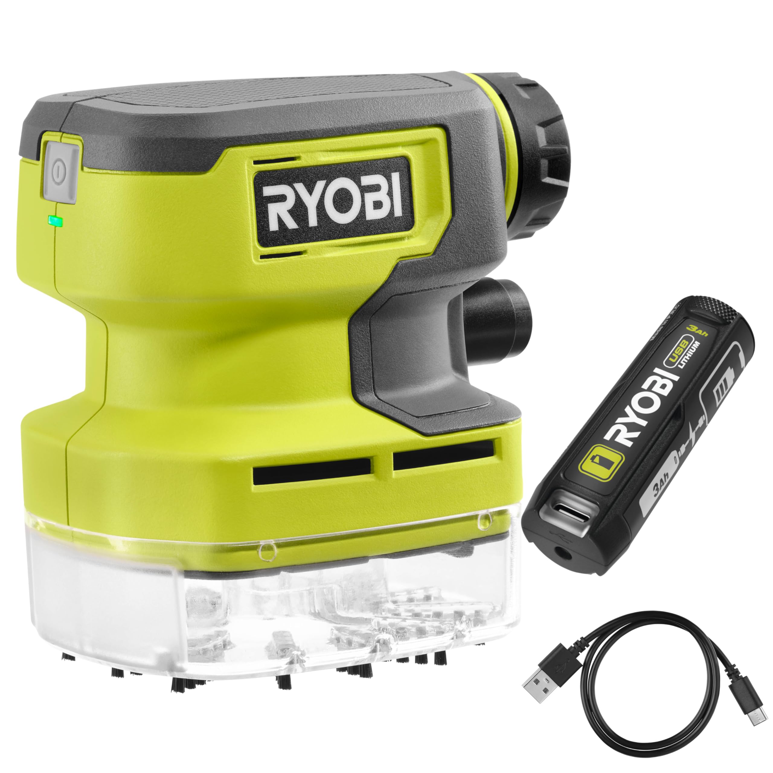 RYOBI - Aspirateur Compact 4V USB Lithium - 142 L/Min - pour Les Petits travaux de Nettoyage à la Maison, dans la Voiture ou dans l’Atelier - livrée avec 1 Batterie 3,0 Ah Son câble USB-C