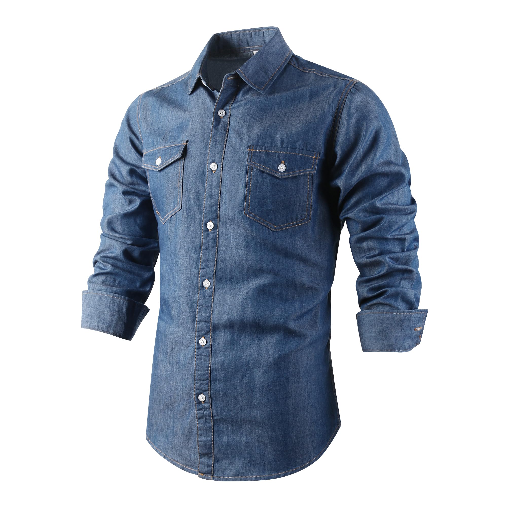 Camisa vaquera para hombre, de algodón elástico, con botones, estilo occidental, informal, con solapa