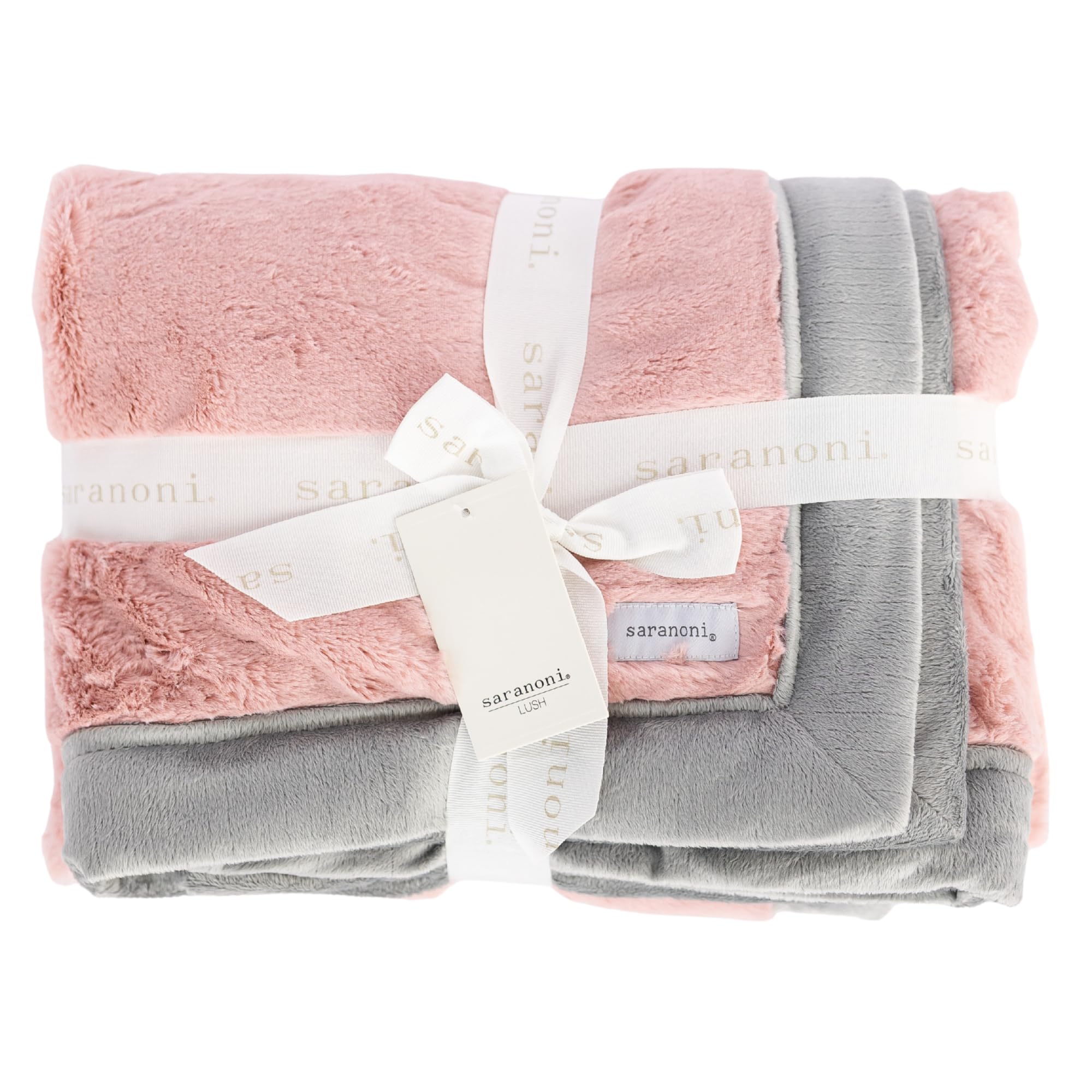 Saranoni Luxury Lush Kids Blanket | Ultra-Soft &amp; Cozy Plush Comfy Blankets for Kids &amp; Teens | Light Pink/Gray - 40” x 60”